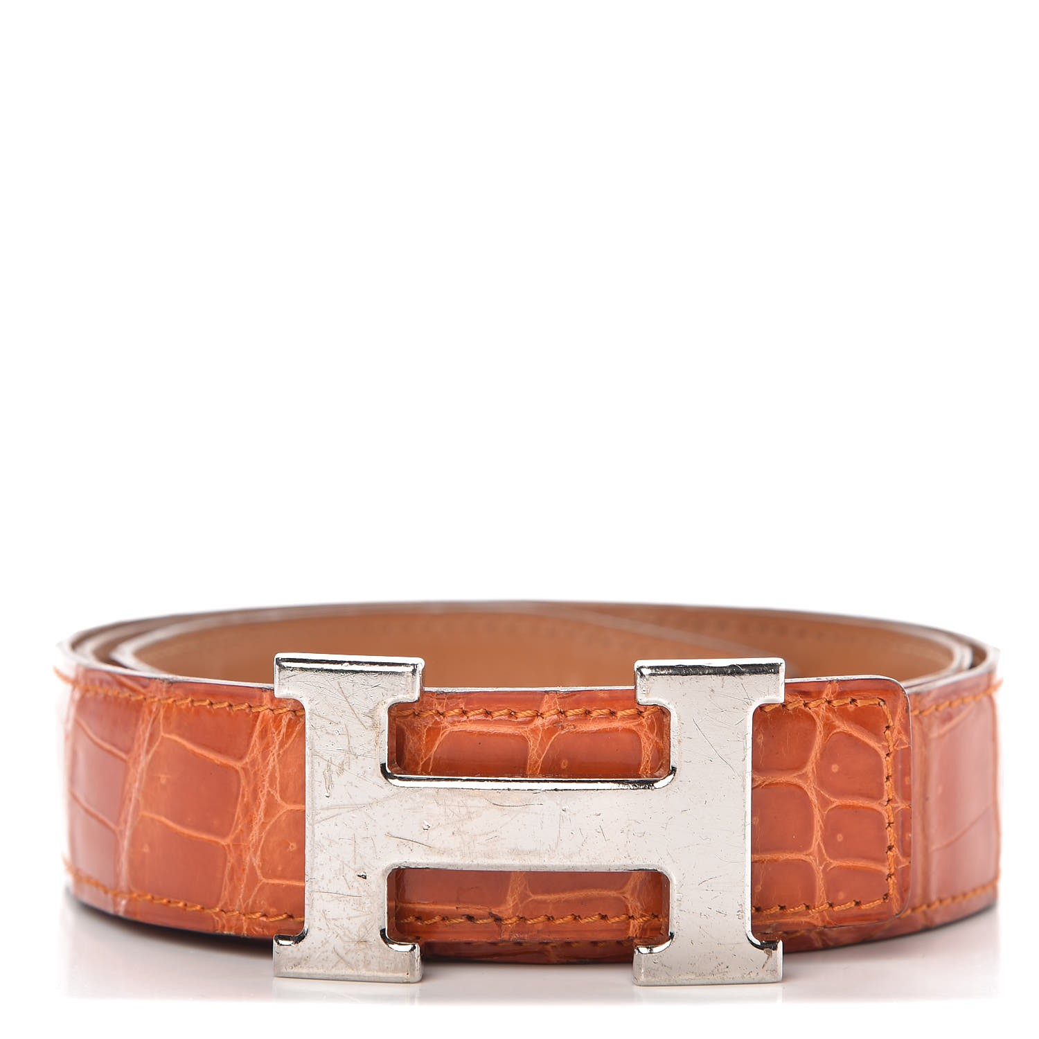 HERMES Matte Porosus Crocodile 32mm H Belt 85 Orange 320211