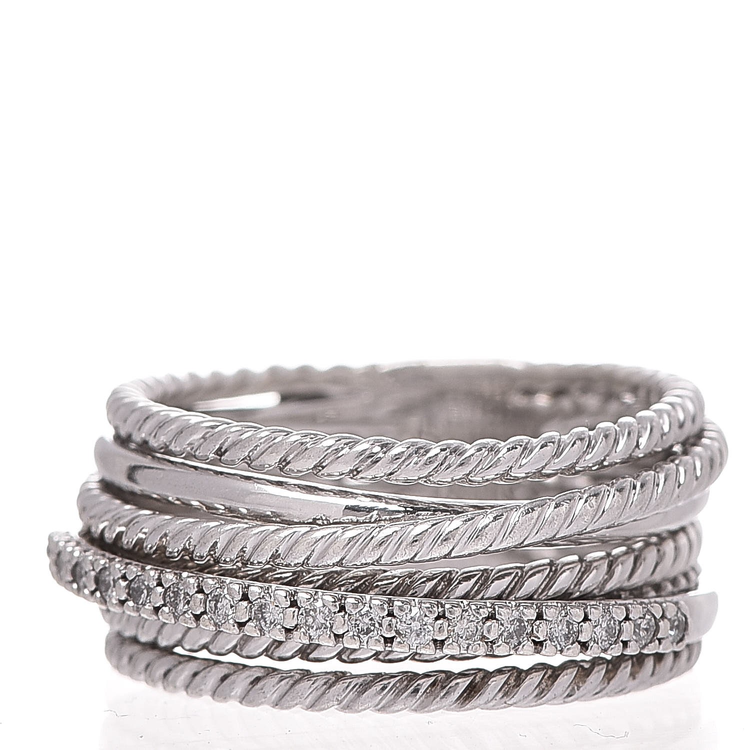 DAVID YURMAN Sterling Silver Diamond 11mm Wide Crossover Cable Ring 57 ...