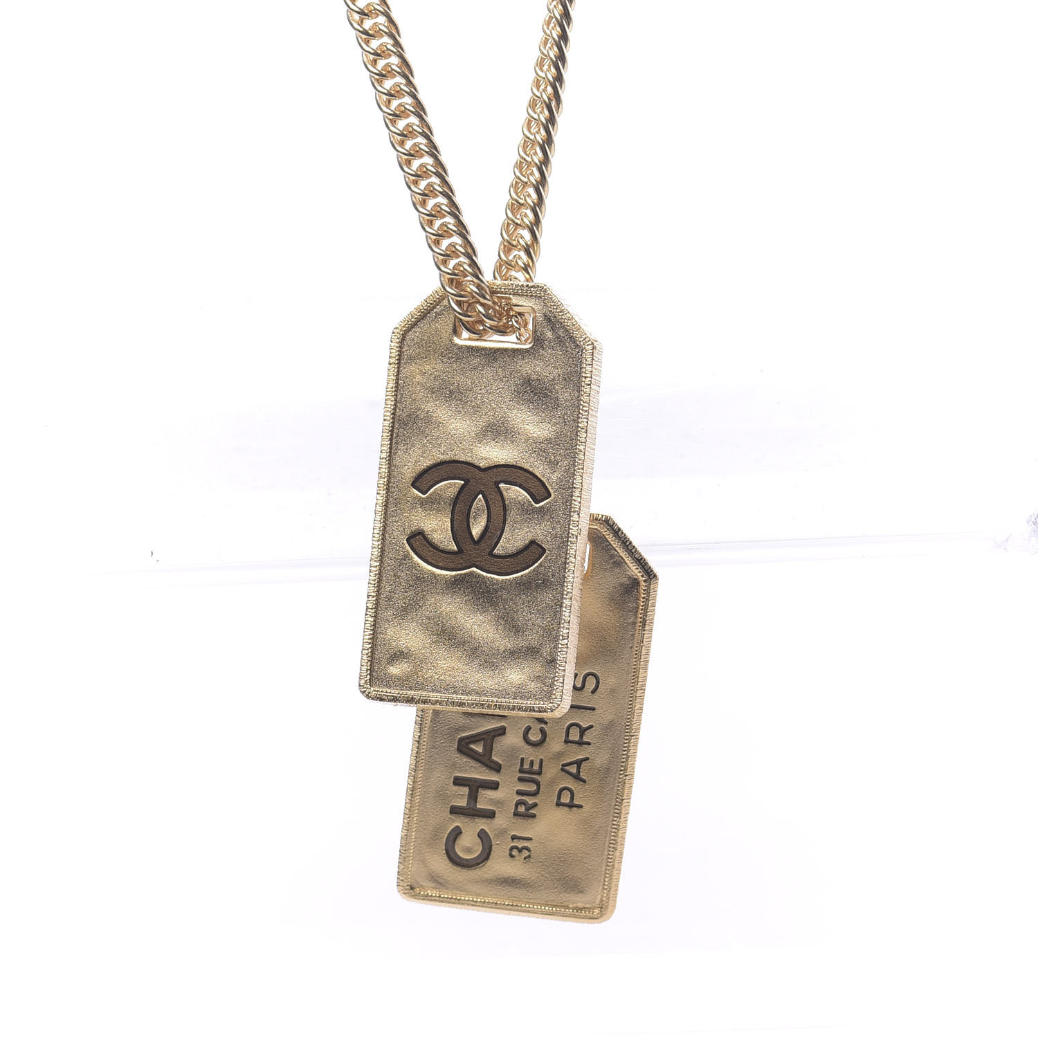 CHANEL ID Dog Tag Charm Necklace Gold 646037 | FASHIONPHILE