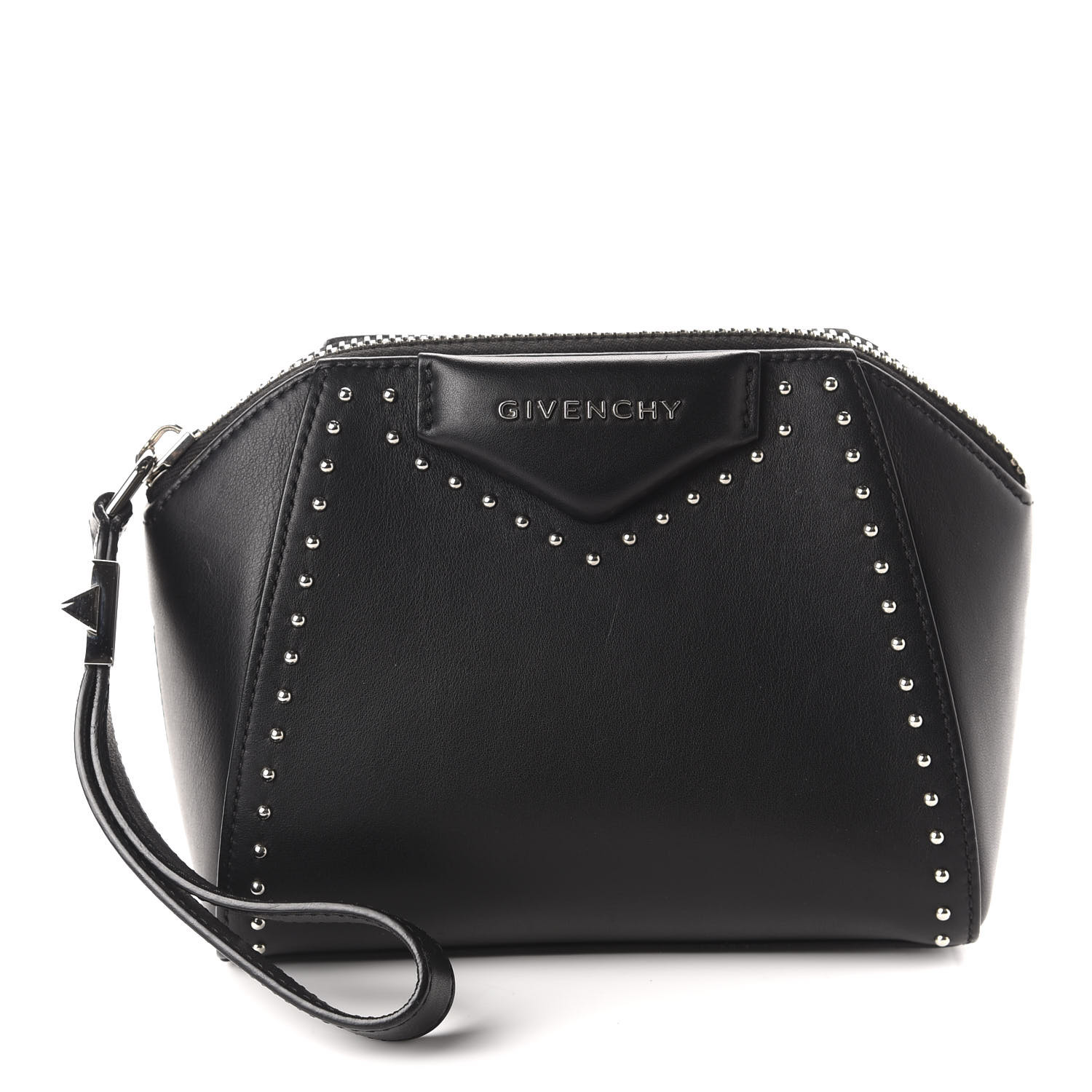 GIVENCHY Calfskin Small Studded Antigona Beauty Wristlet Black 644347 ...