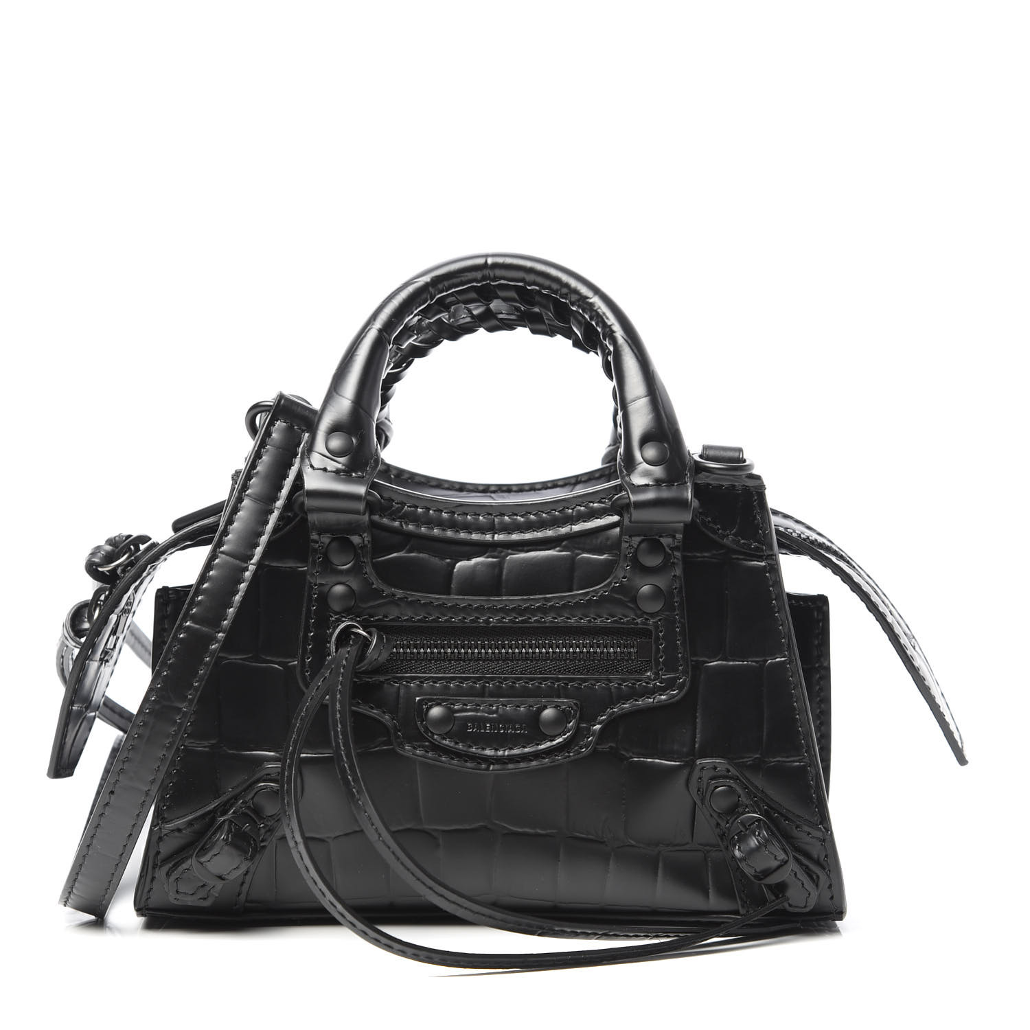 BALENCIAGA Calfskin Classic Hardware Crocodile Embossed Nano Neo City ...