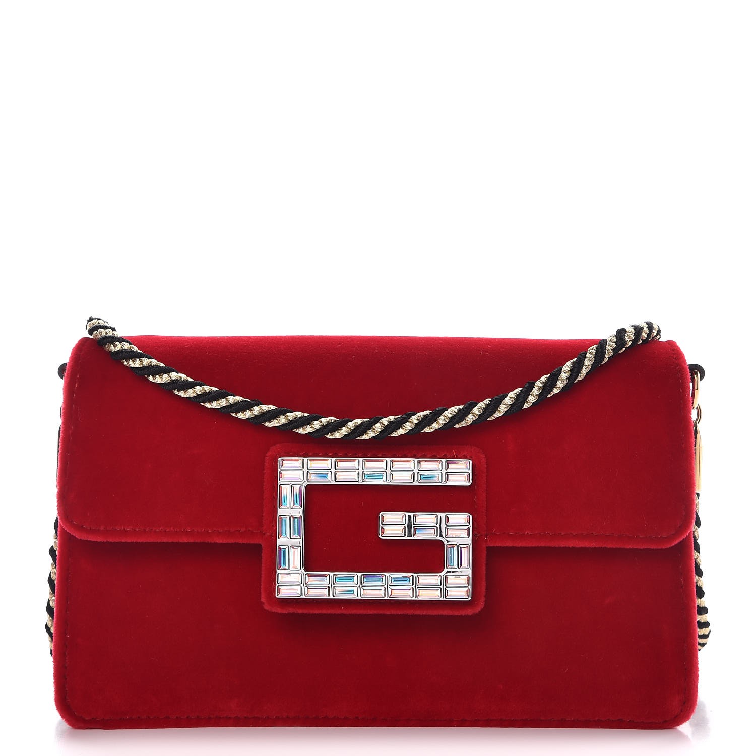 GUCCI Velvet Crystal Square G Shoulder Bag Red 309206