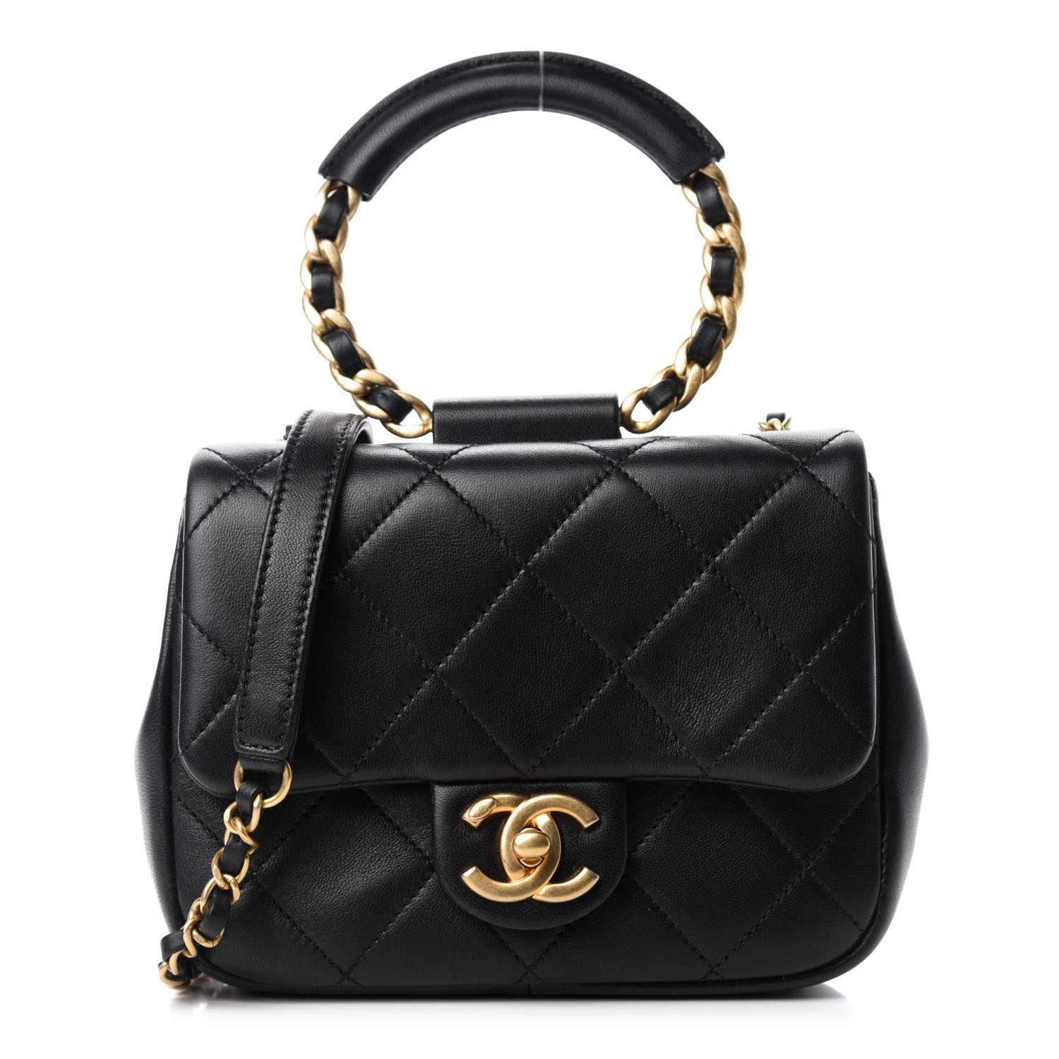CHANEL Lambskin Quilted Small Circular Handle Bag Black 764949 ...