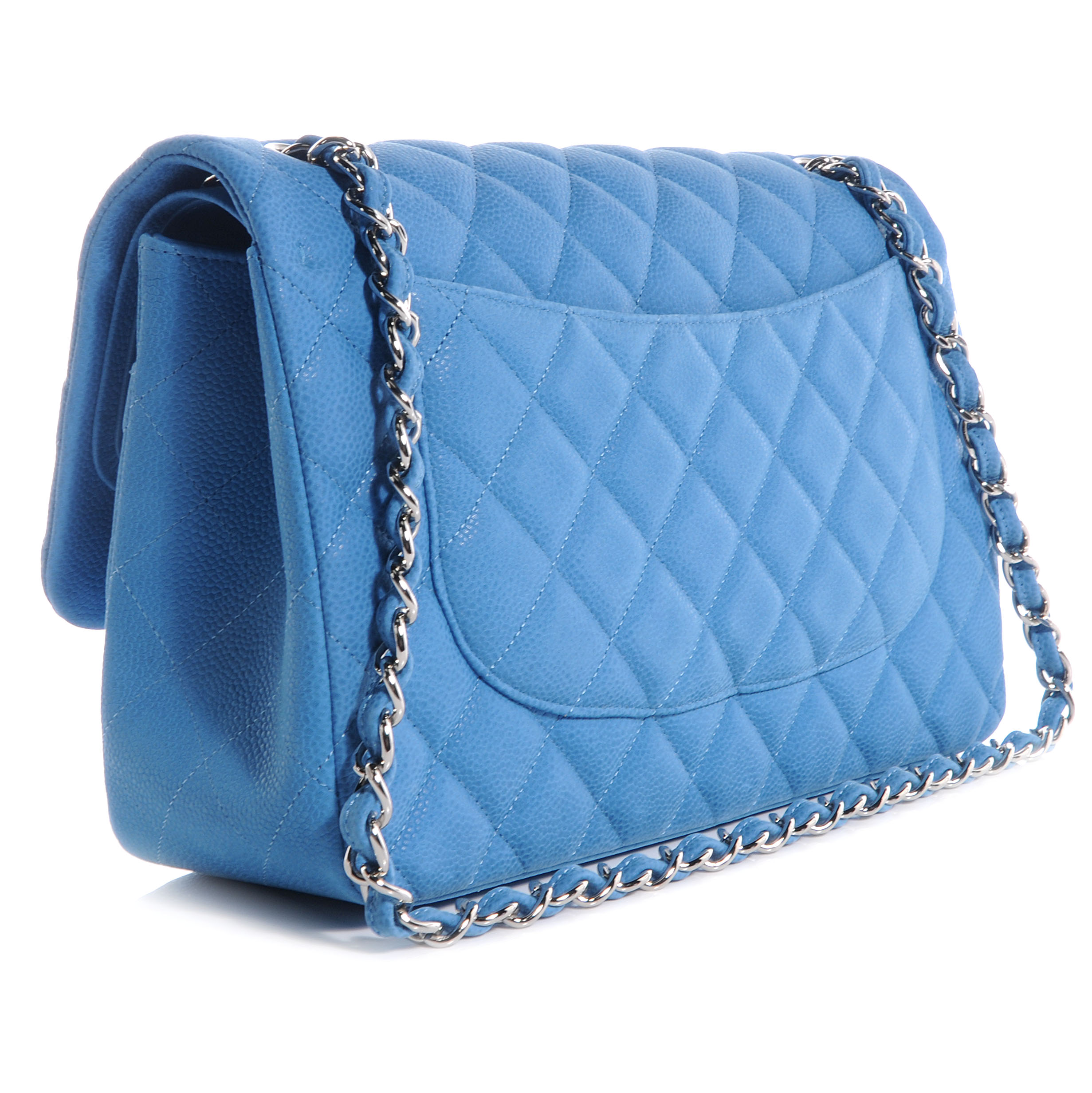 CHANEL Iridescent Caviar Jumbo Double Flap Blue 56843