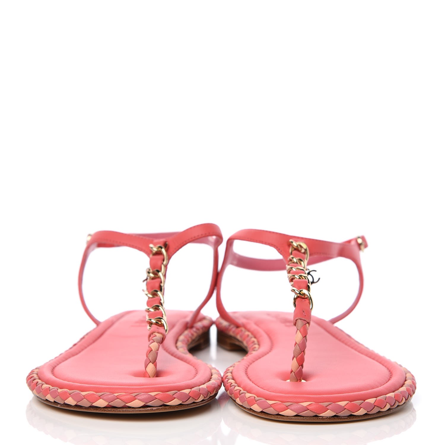 CHANEL Lambskin Braided CC Logo Thong Sandals 41 Bright Pink 334359
