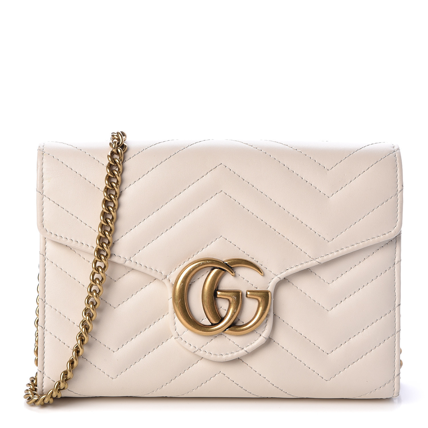 GUCCI Calfskin Matelasse GG Marmont Chain Wallet White 483538