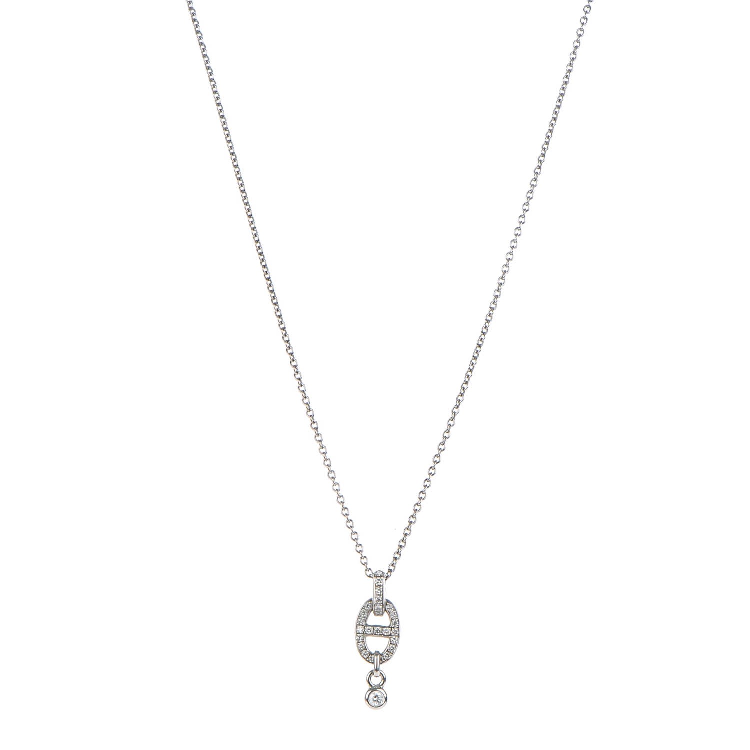 HERMES 18K White Gold Diamond PM Chaine d'Ancre Enchainee Necklace ...