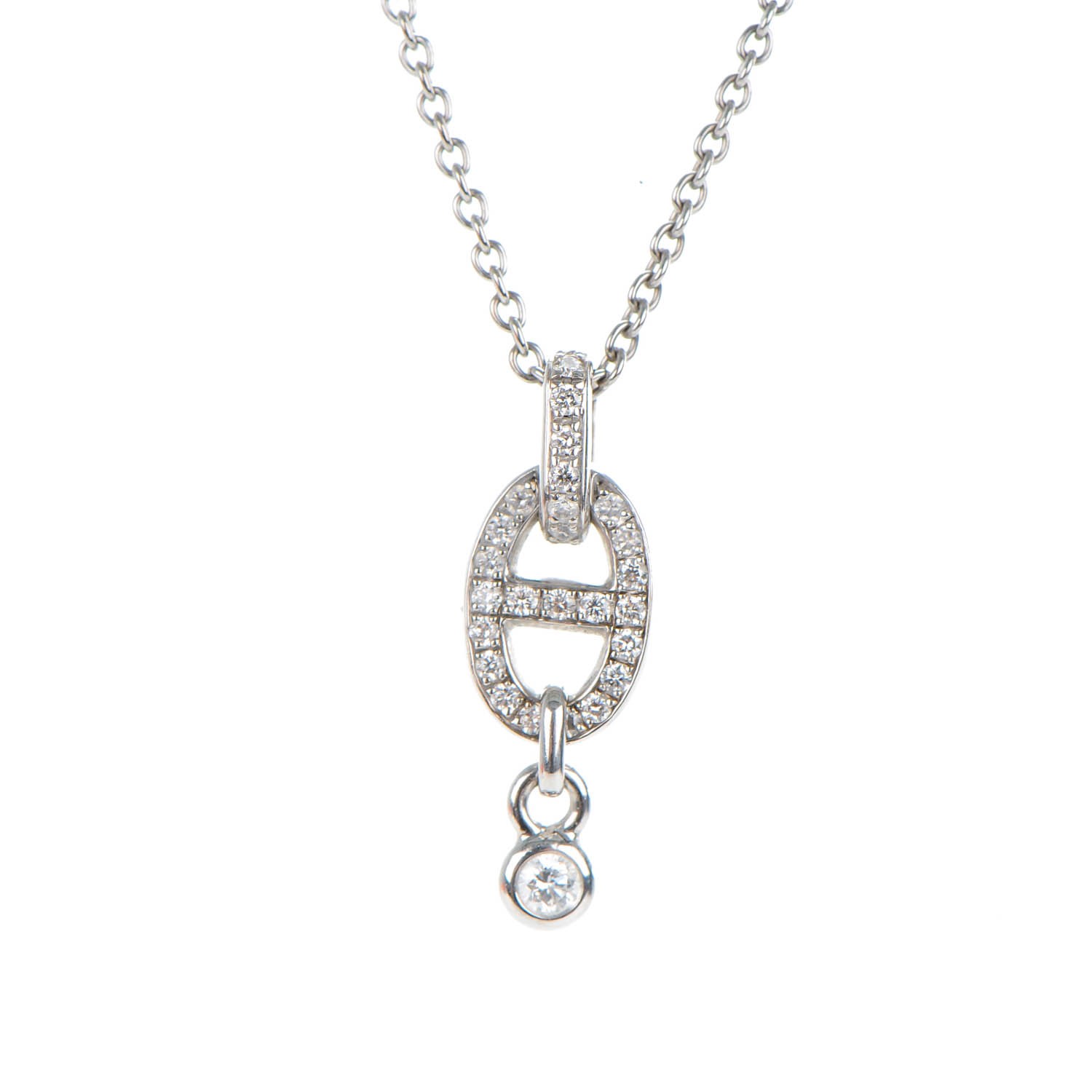 HERMES 18K White Gold Diamond PM Chaine d'Ancre Enchainee Necklace ...