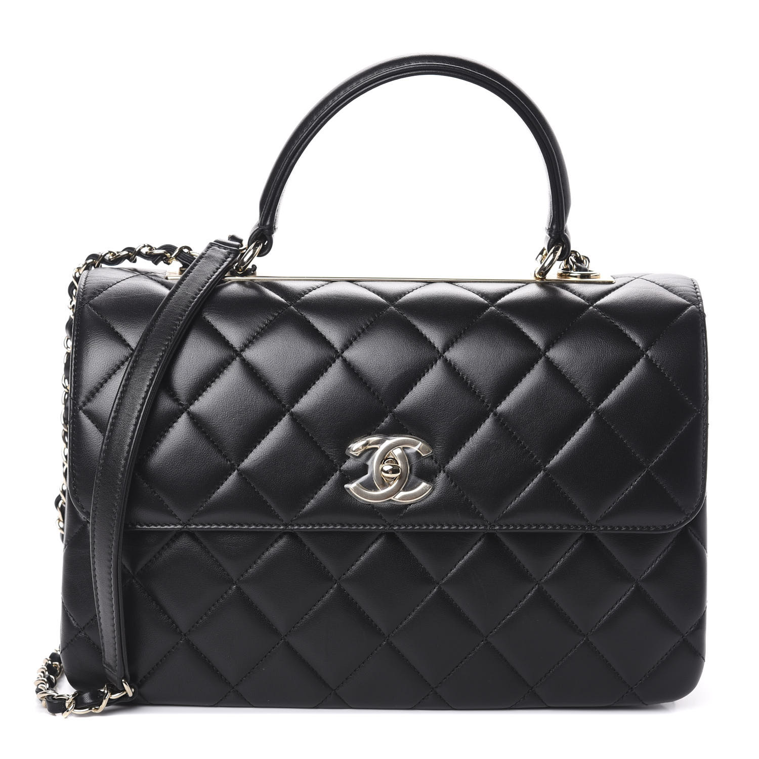 CHANEL Lambskin Quilted Medium Trendy CC Flap Dual Handle Bag Black 623839