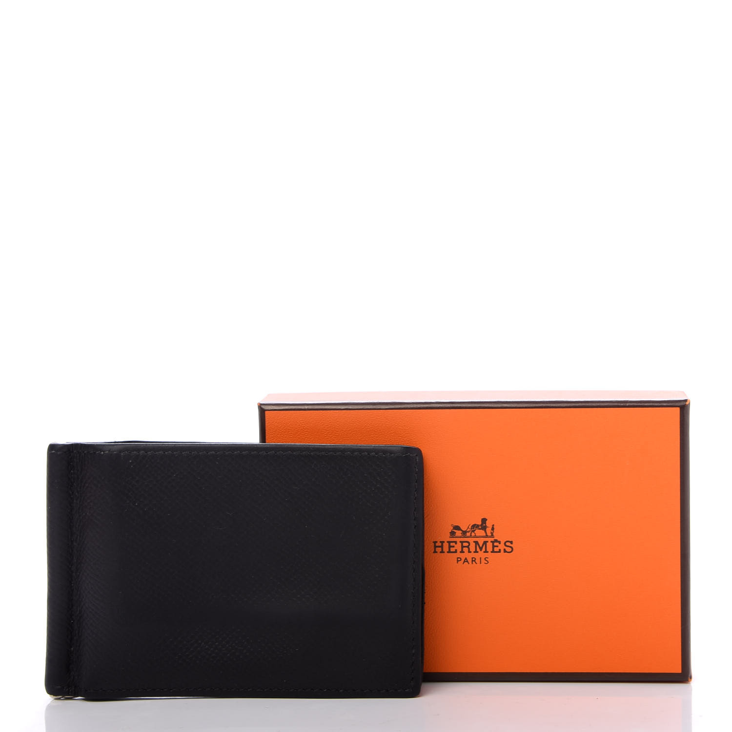 HERMES Epsom Poker Money Clip Wallet Black 714015 | FASHIONPHILE