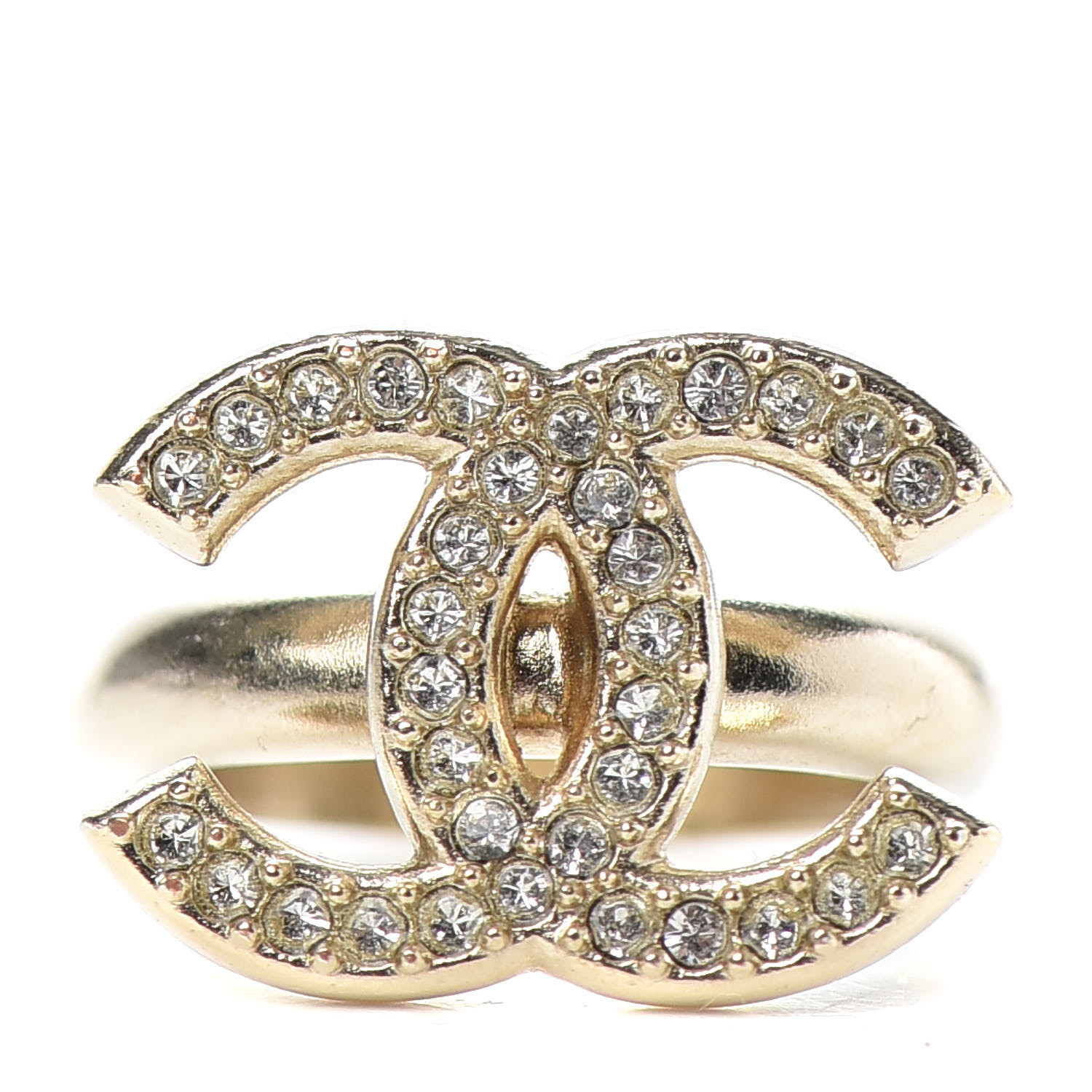 CHANEL Crystal CC Ring 4.5 Gold 715790 | FASHIONPHILE