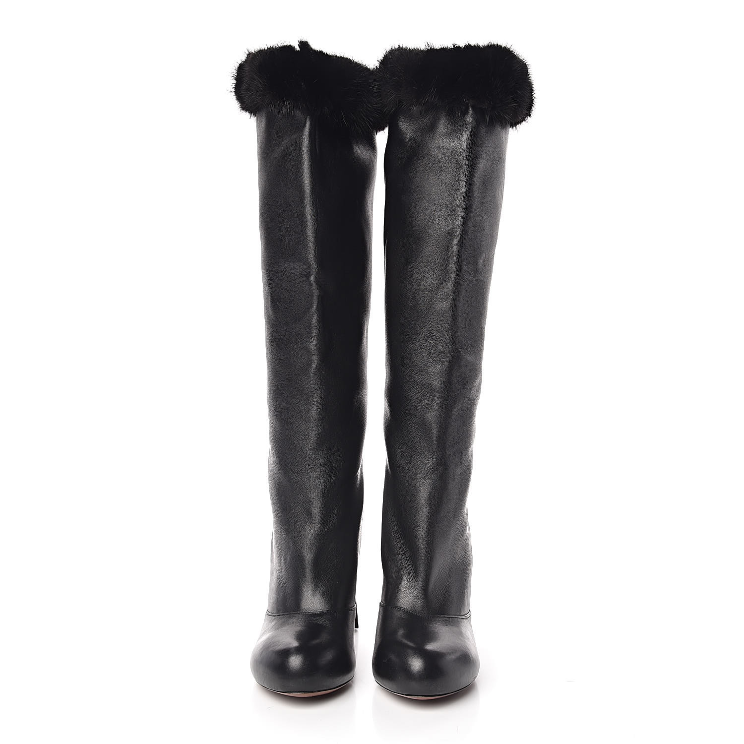 LOUIS VUITTON Calfskin Fur Tall Boots 41 Black 457080