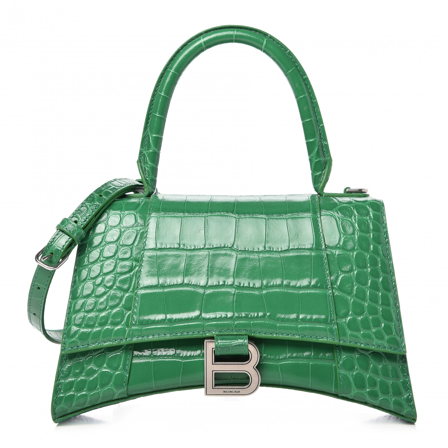 BALENCIAGA Calfskin Crocodile Embossed Small Hourglass Top Handle Bag ...