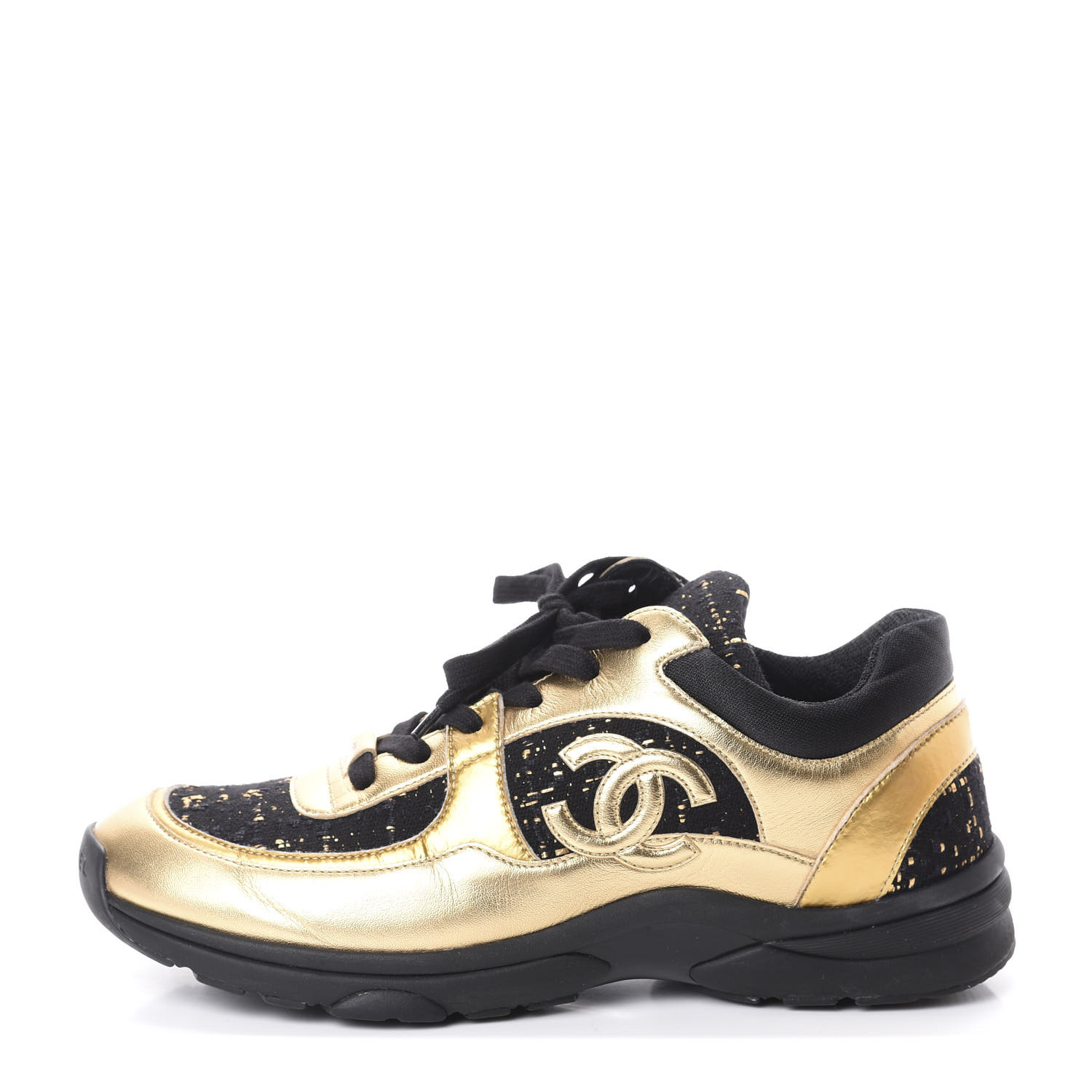 chanel sneakers black and gold