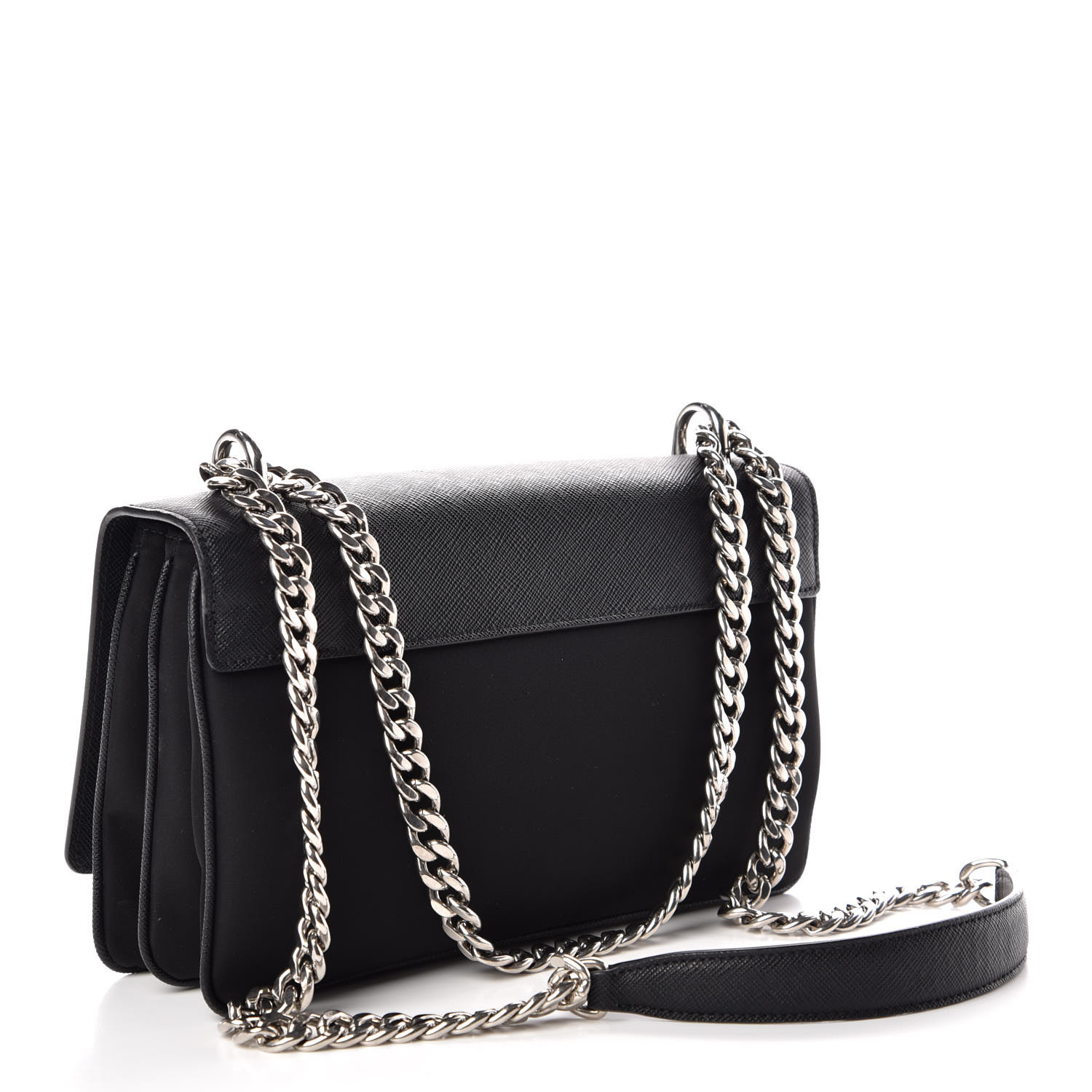 PRADA Saffiano Tessuto Nylon Chain Shoulder Bag Black 365133