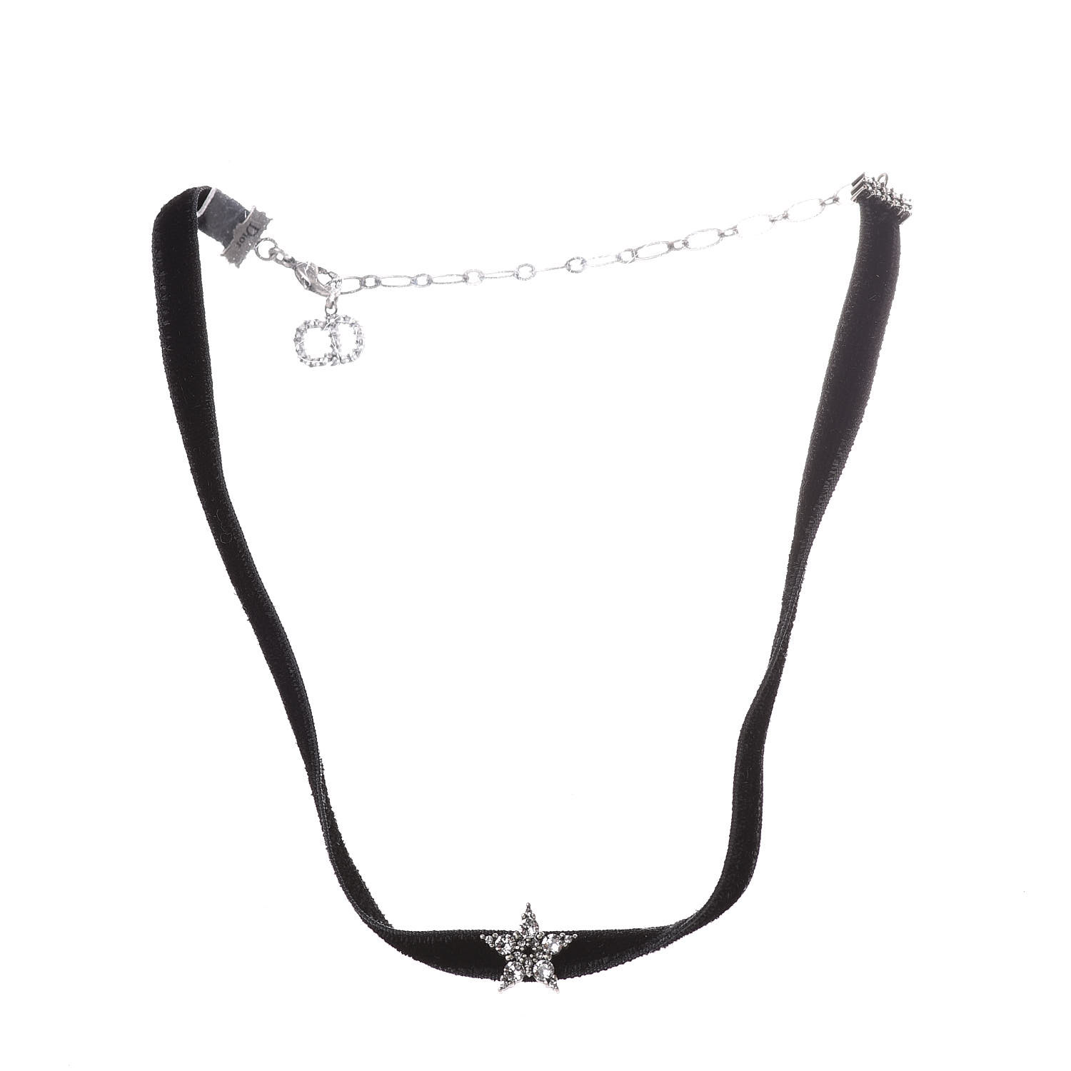 CHRISTIAN DIOR Velvet Crystal Star Choker Necklace Black 363424