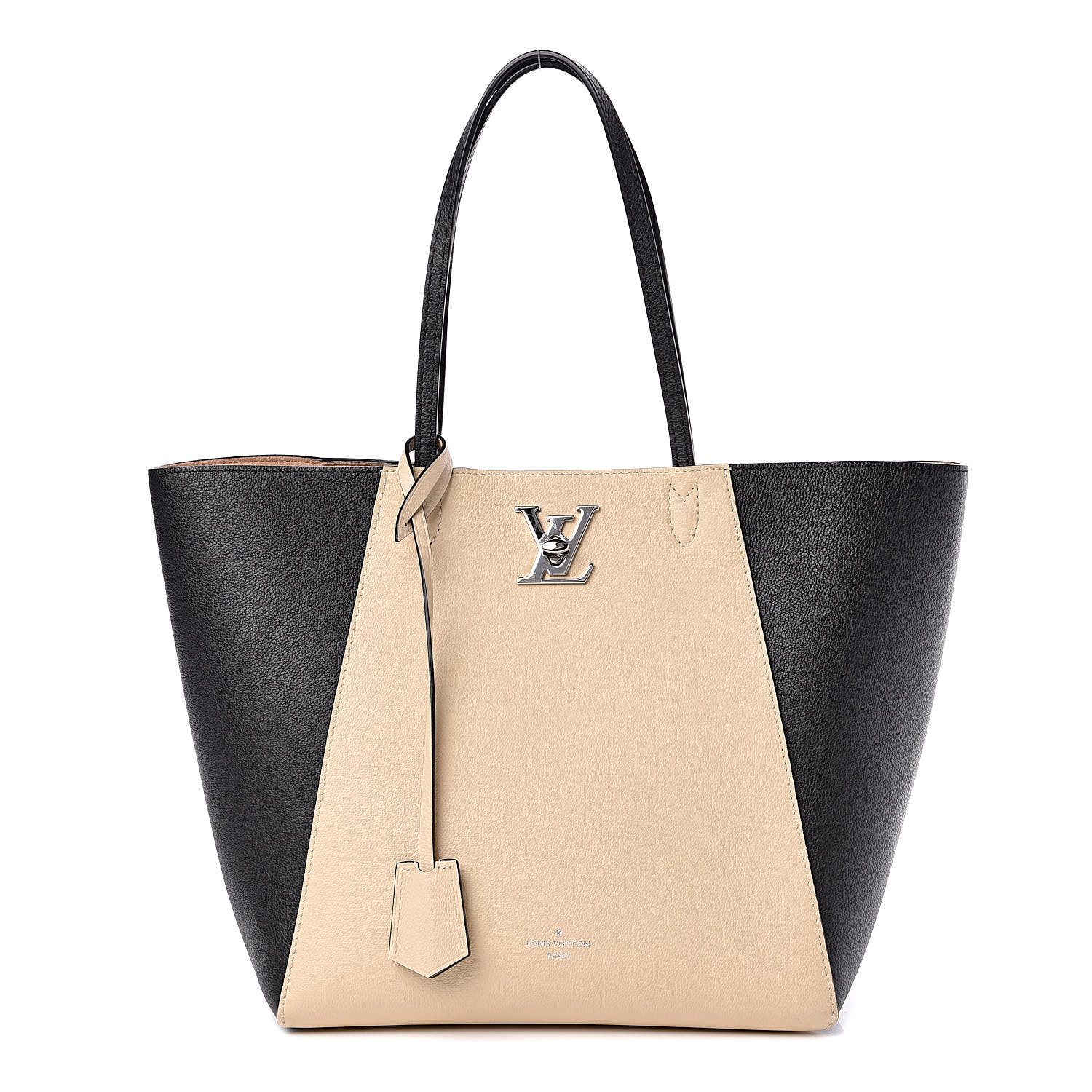 Louis Vuitton Calfskin Lockme Go Tote Black Vanilla 506173 