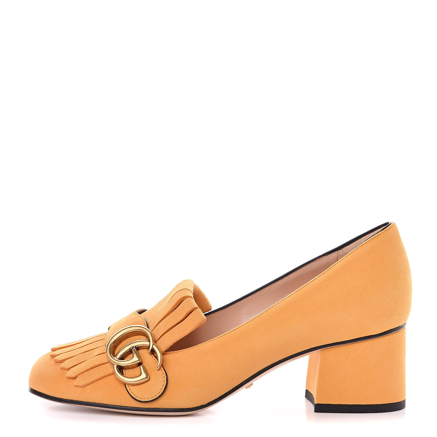 GUCCI Suede GG Marmont Fringe Loafer Pumps 36.5 Copper 505570 ...