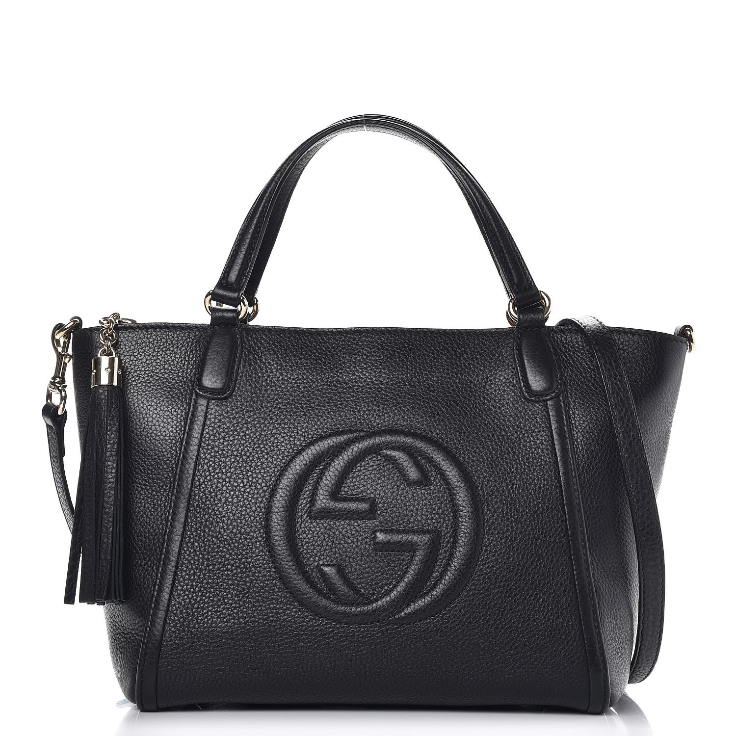 GUCCI Pebbled Calfskin Small Soho Top Handle Bag Black 271255