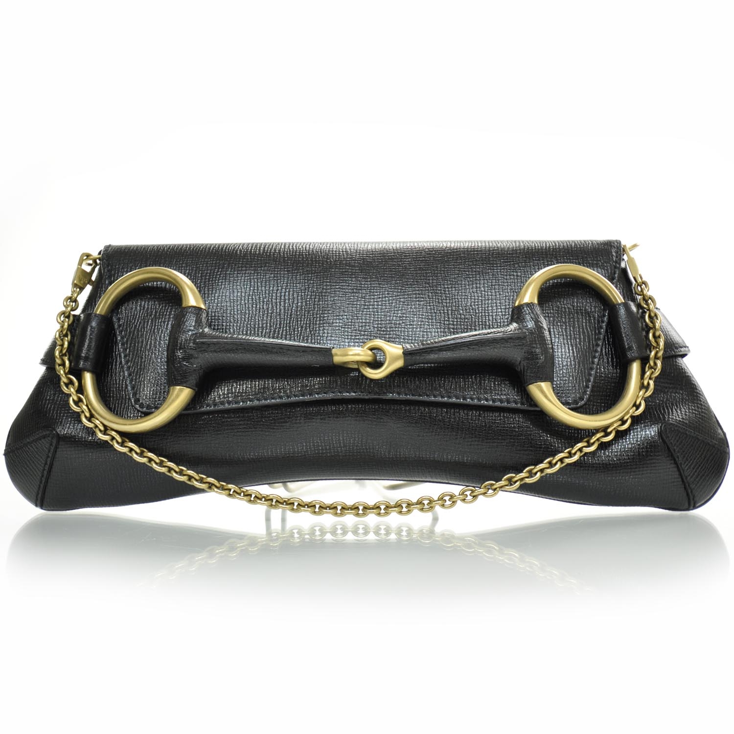 GUCCI Leather Horsebit Clutch Bag Black 24149