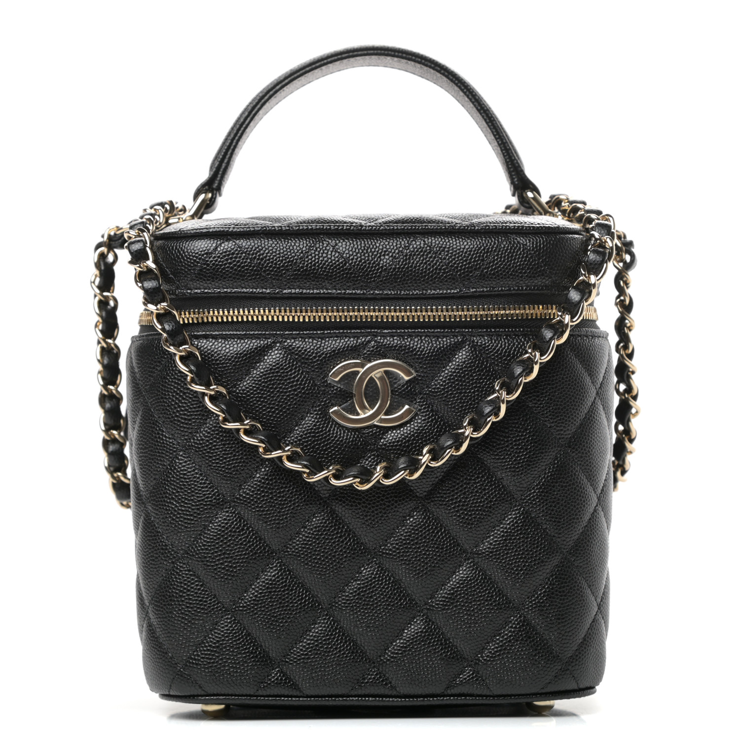 CHANEL Caviar Quilted Small Top Handle Vanity Case With Chain Black ...