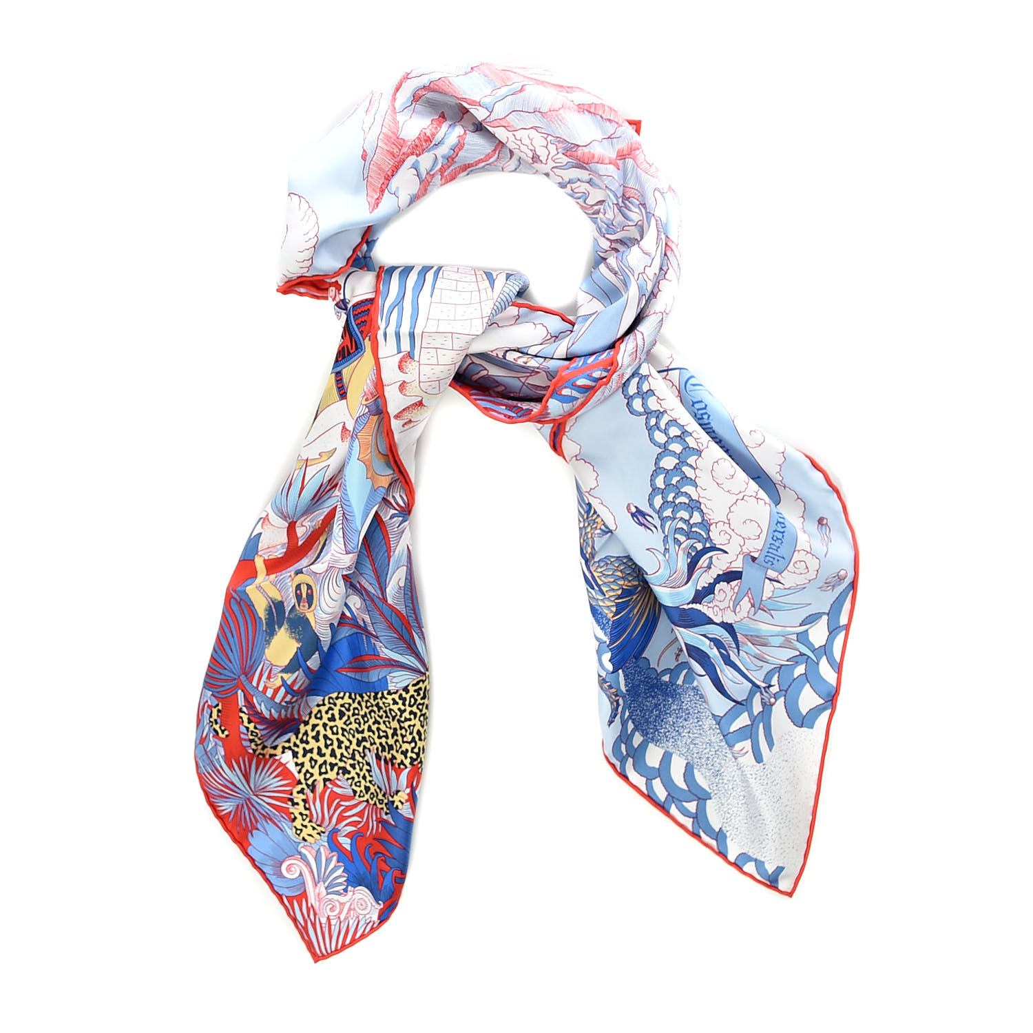 HERMES Silk Cosmographia Universalis Scarf 90 Ciel White Rouge 528724 ...