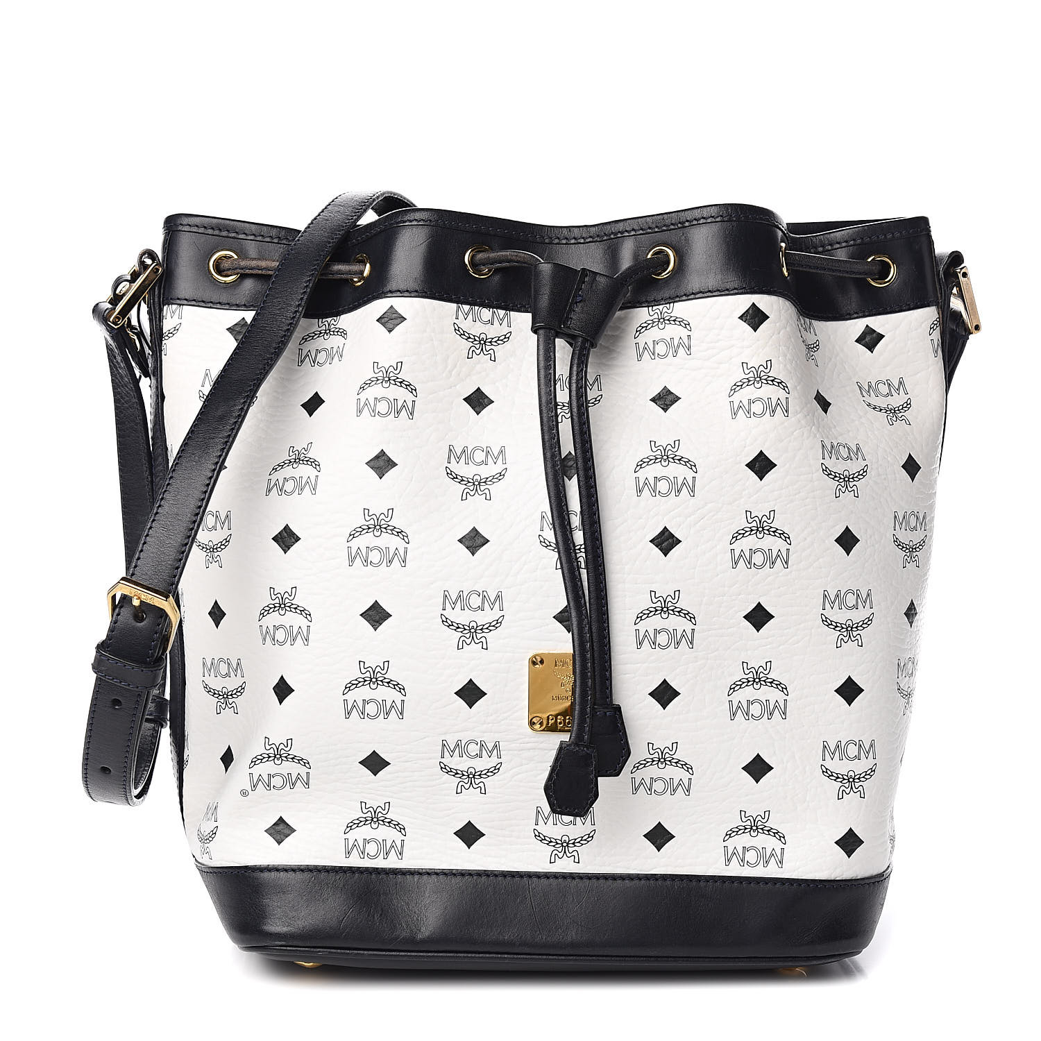 white and black mcm bag