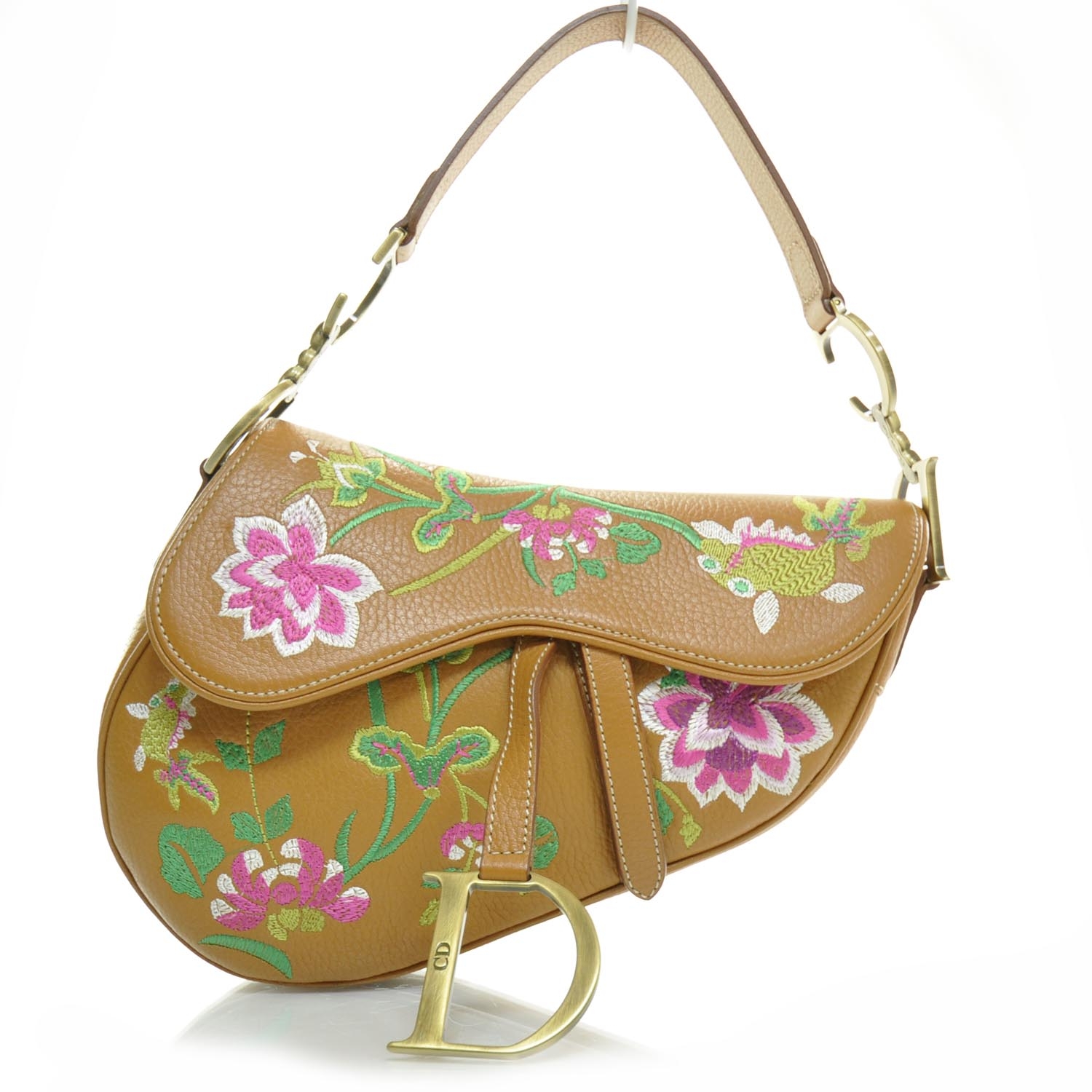 CHRISTIAN DIOR Leather Floral Embroidered Saddle Bag 23675