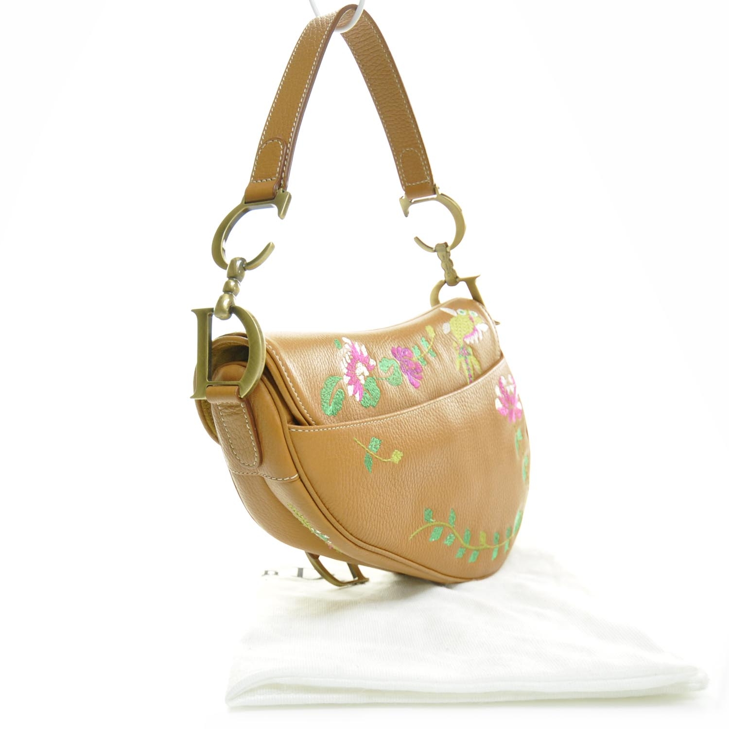 Christian Dior Leather Floral Embroidered Saddle Bag 23675 7367