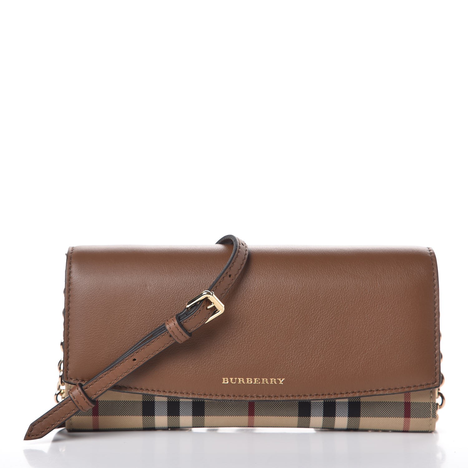 BURBERRY Derby Calfskin House Check Henley Wallet On Chain Tan 315202 ...