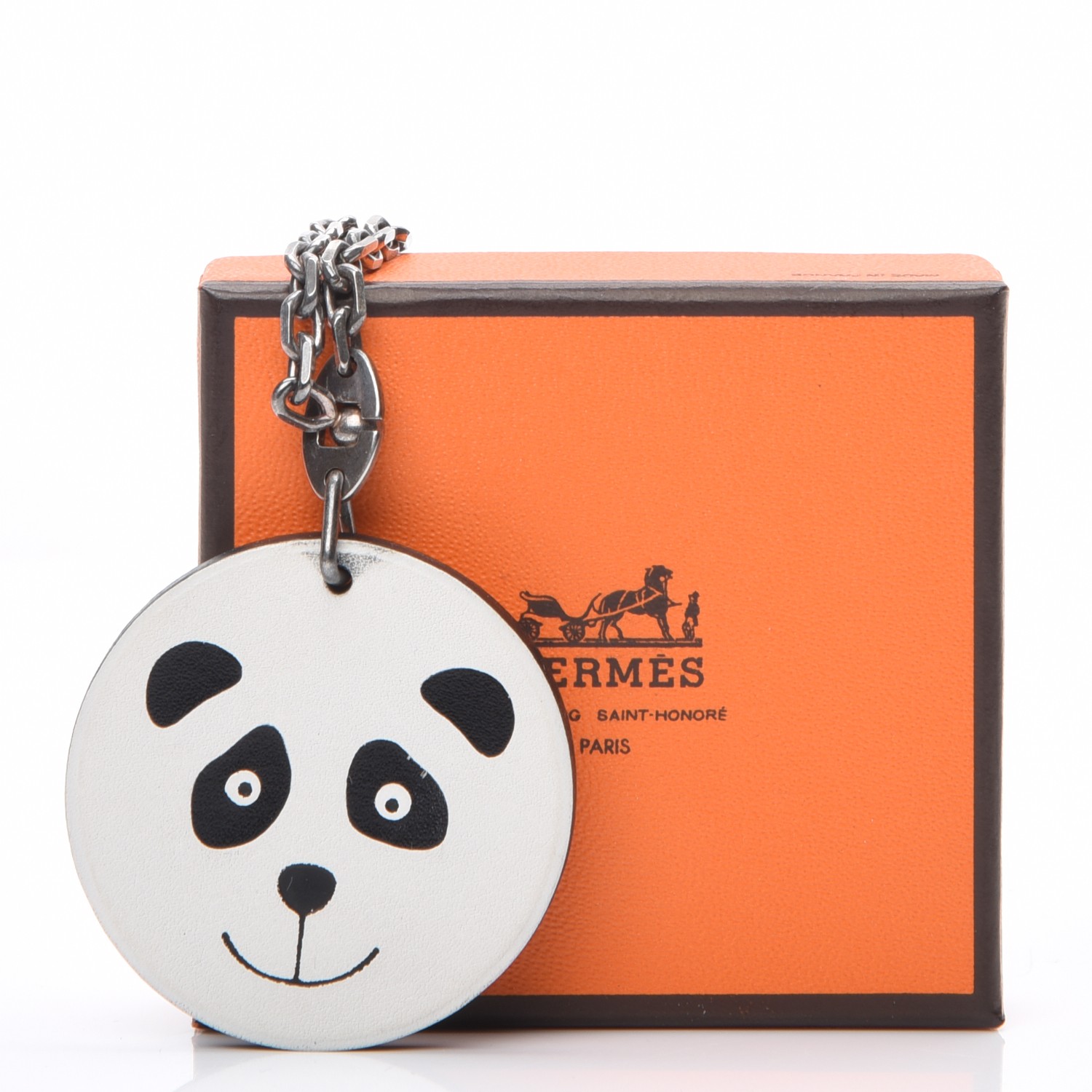 HERMES Swift Panda Key Chain Bag Charm Black White 218164 | FASHIONPHILE