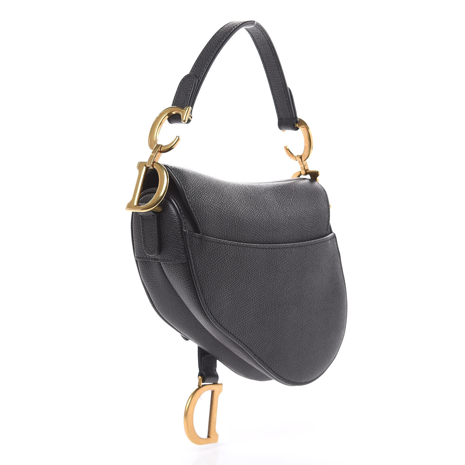 CHRISTIAN DIOR Grained Calfskin Mini Saddle Bag Black 457763