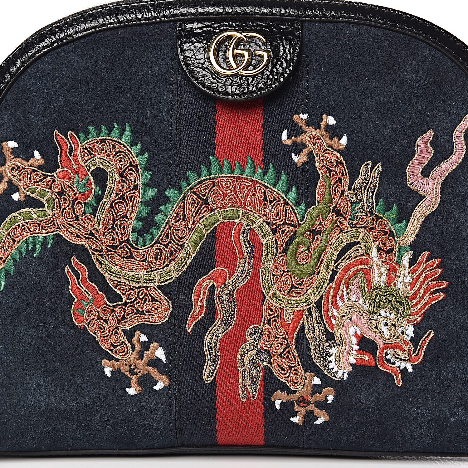 GUCCI Suede Dragon Embroidered Small Ophidia Shoulder Bag Blue 457977