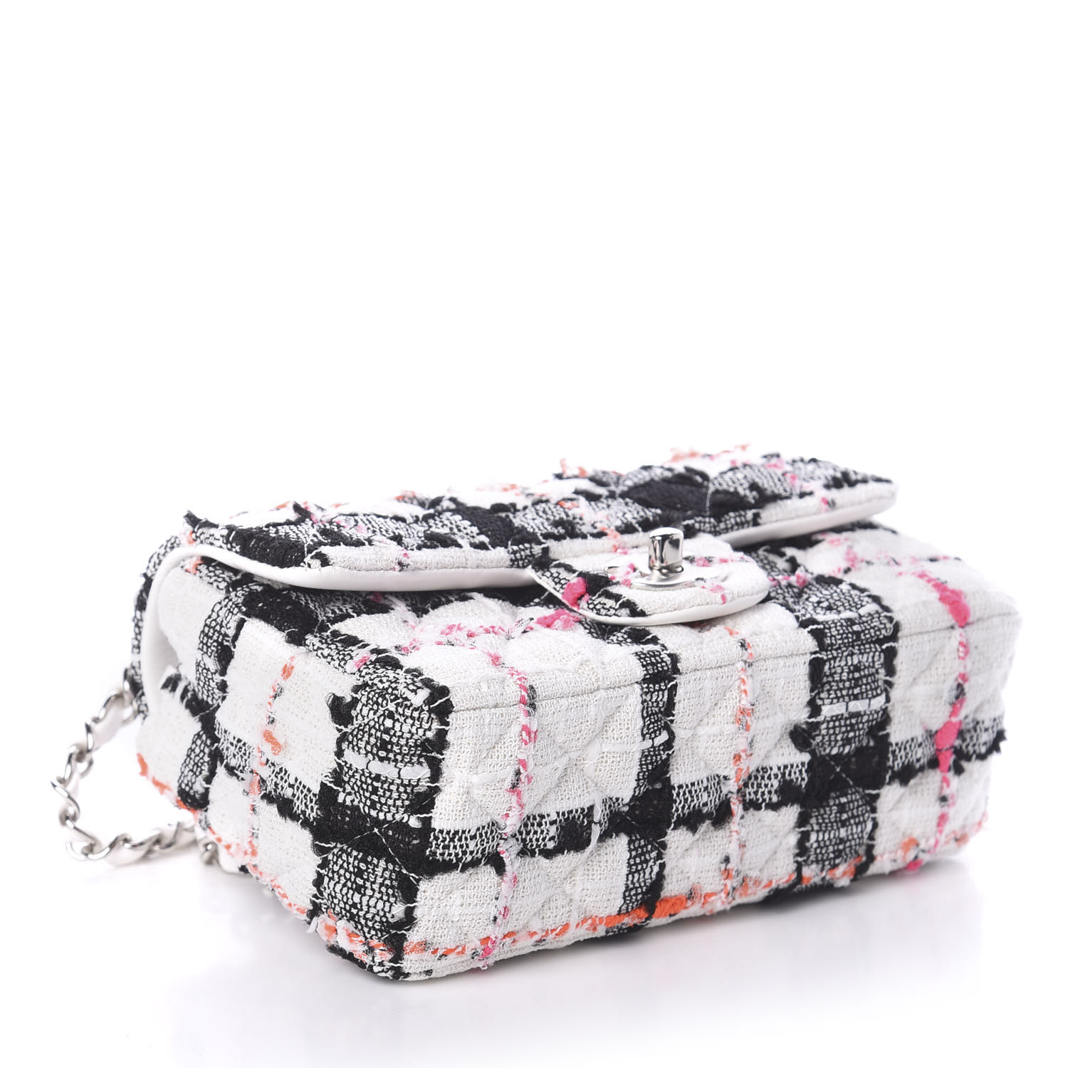 CHANEL Tweed Quilted Mini Rectangular Flap Black White Pink 598741