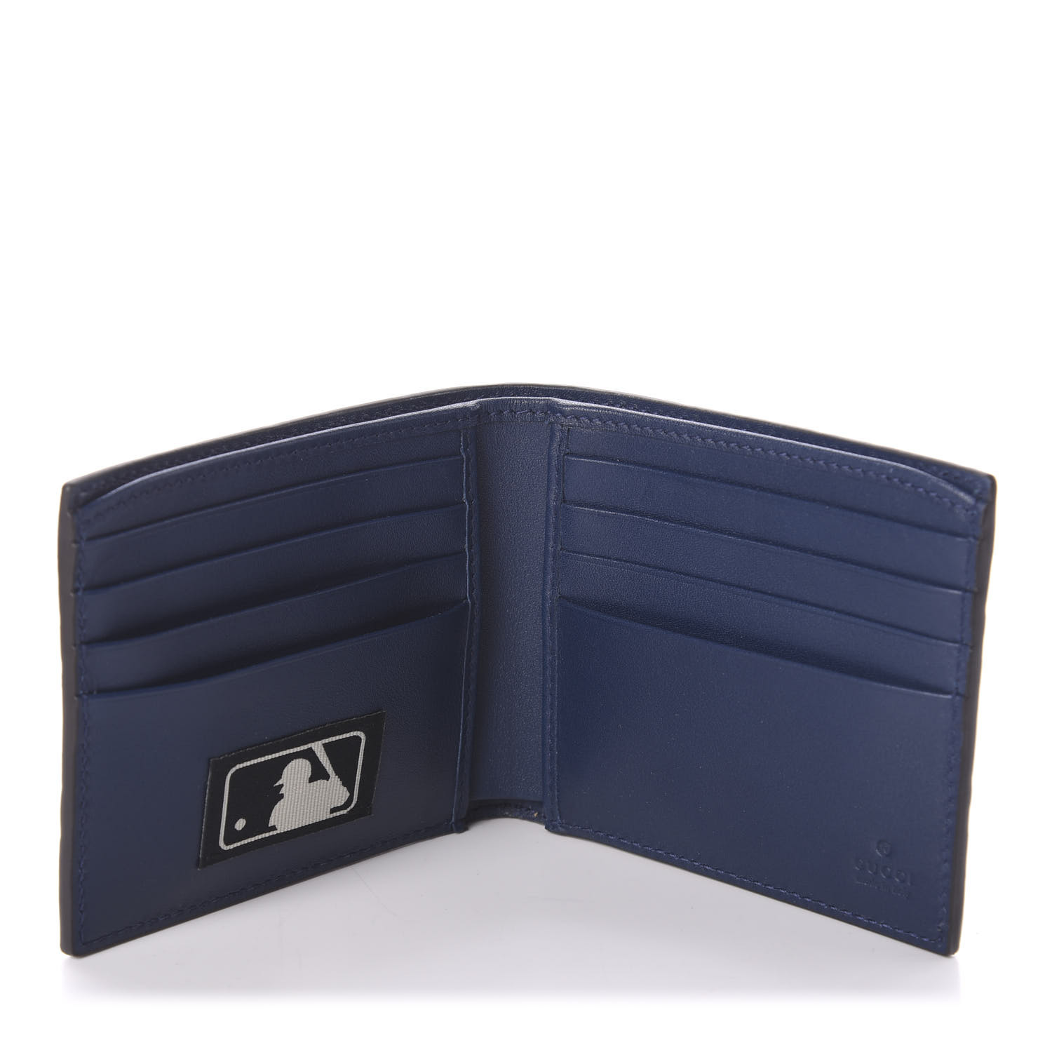 GUCCI Guccissima NY Yankee Bi-Fold Wallet Blue 598737