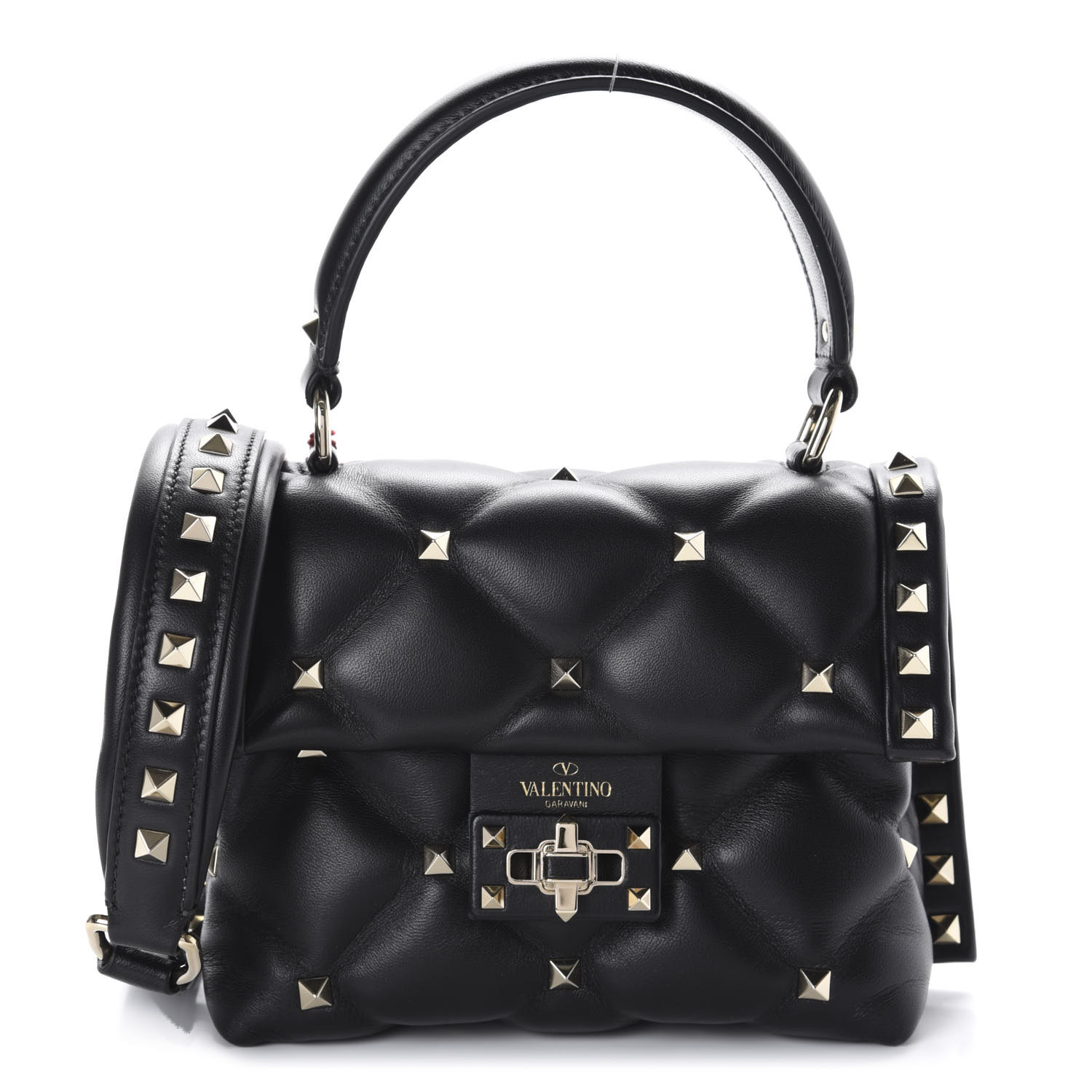 VALENTINO Nappa Candystud Mini Top Handle Bag Black 598807