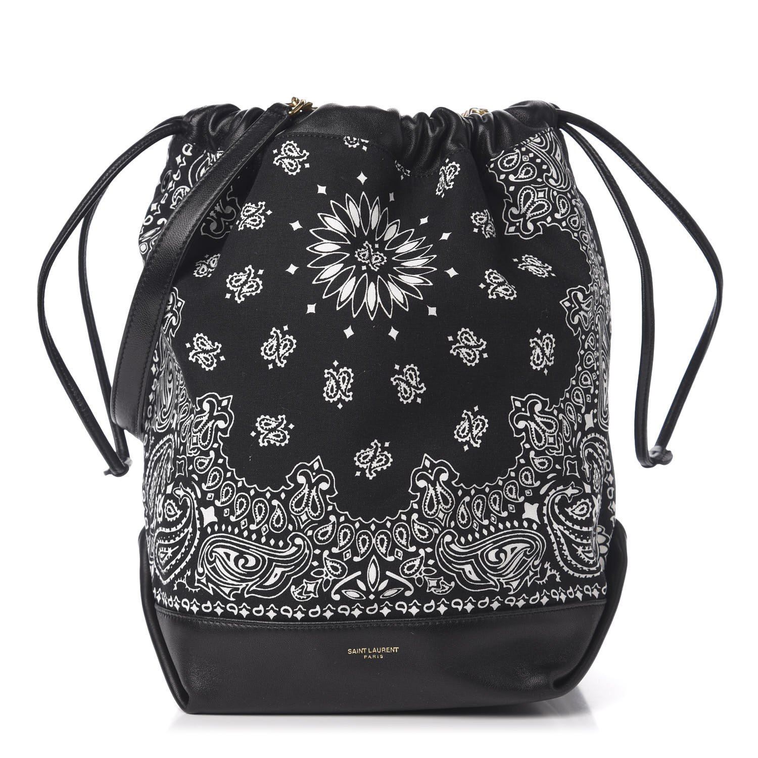 Saint Laurent Canvas Calfskin Bandana Teddy Drawstring Bag Black 598019 Fashionphile