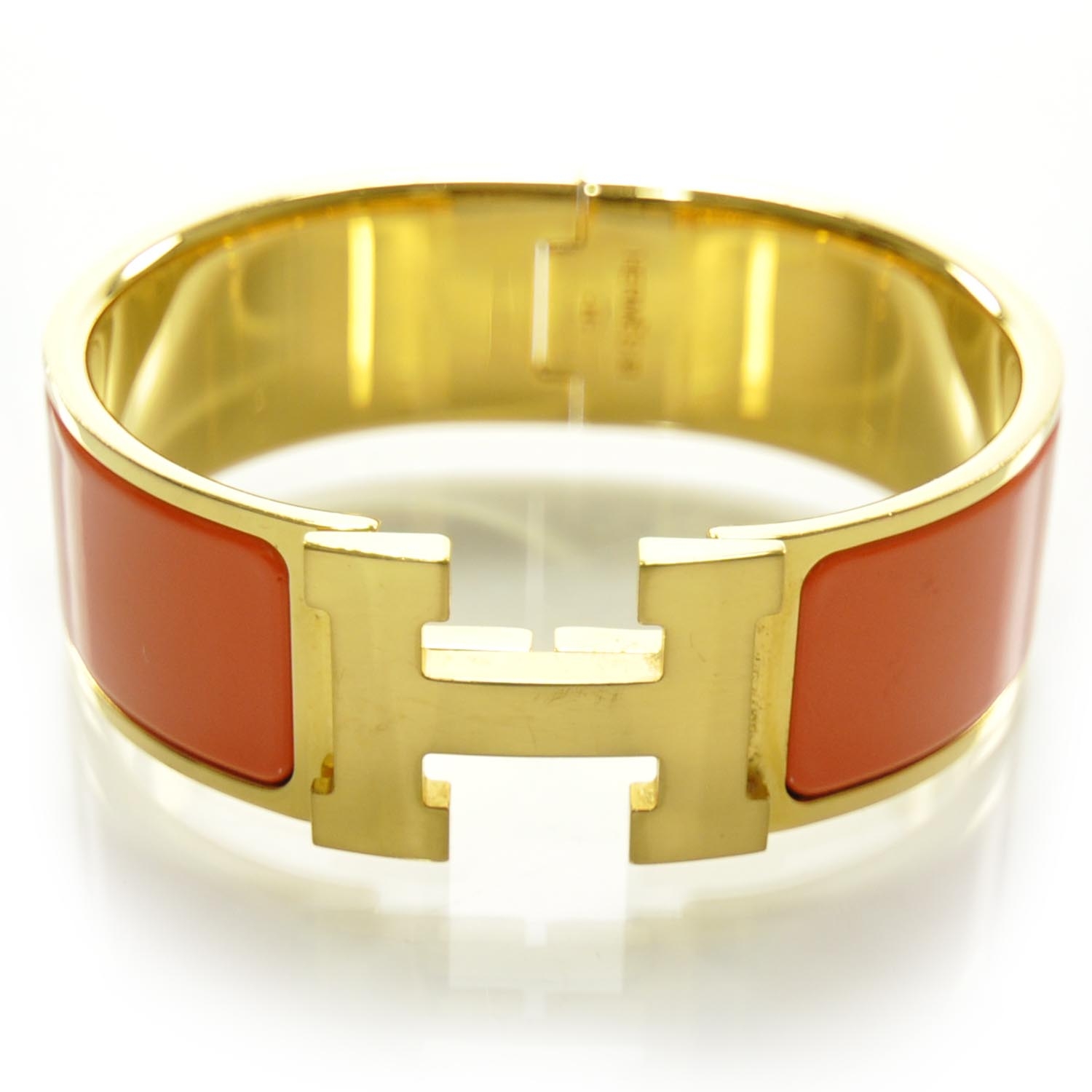HERMES Enamel Clic Clac H Bracelet Wide GM Orange Gold 23104
