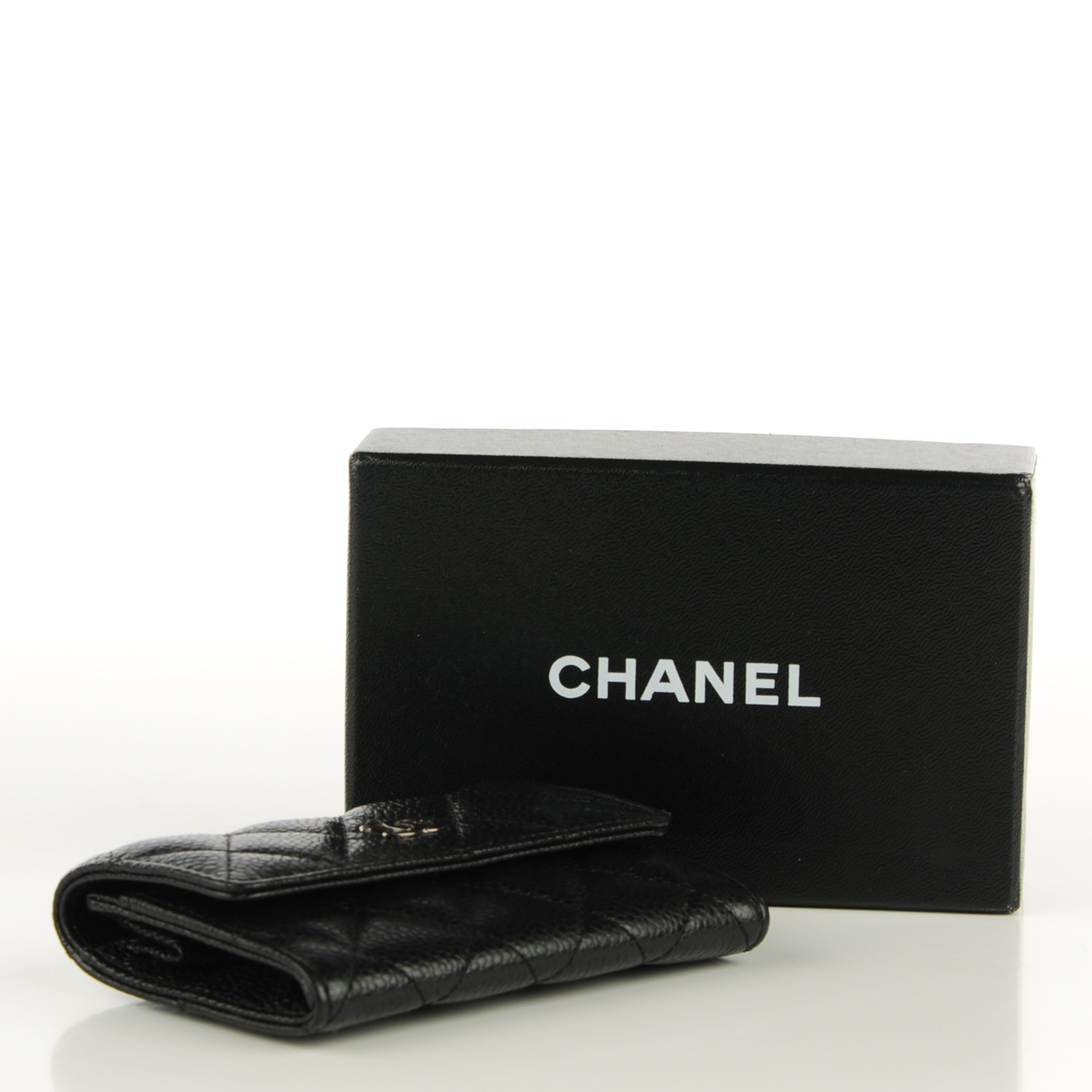 CHANEL Caviar Quilted Flap Card Holder Black 120364