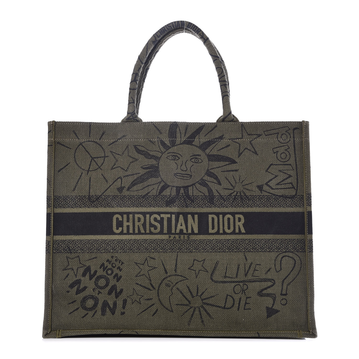 CHRISTIAN DIOR Canvas Embroidered Graffiti Book Tote Vert 404549 ...