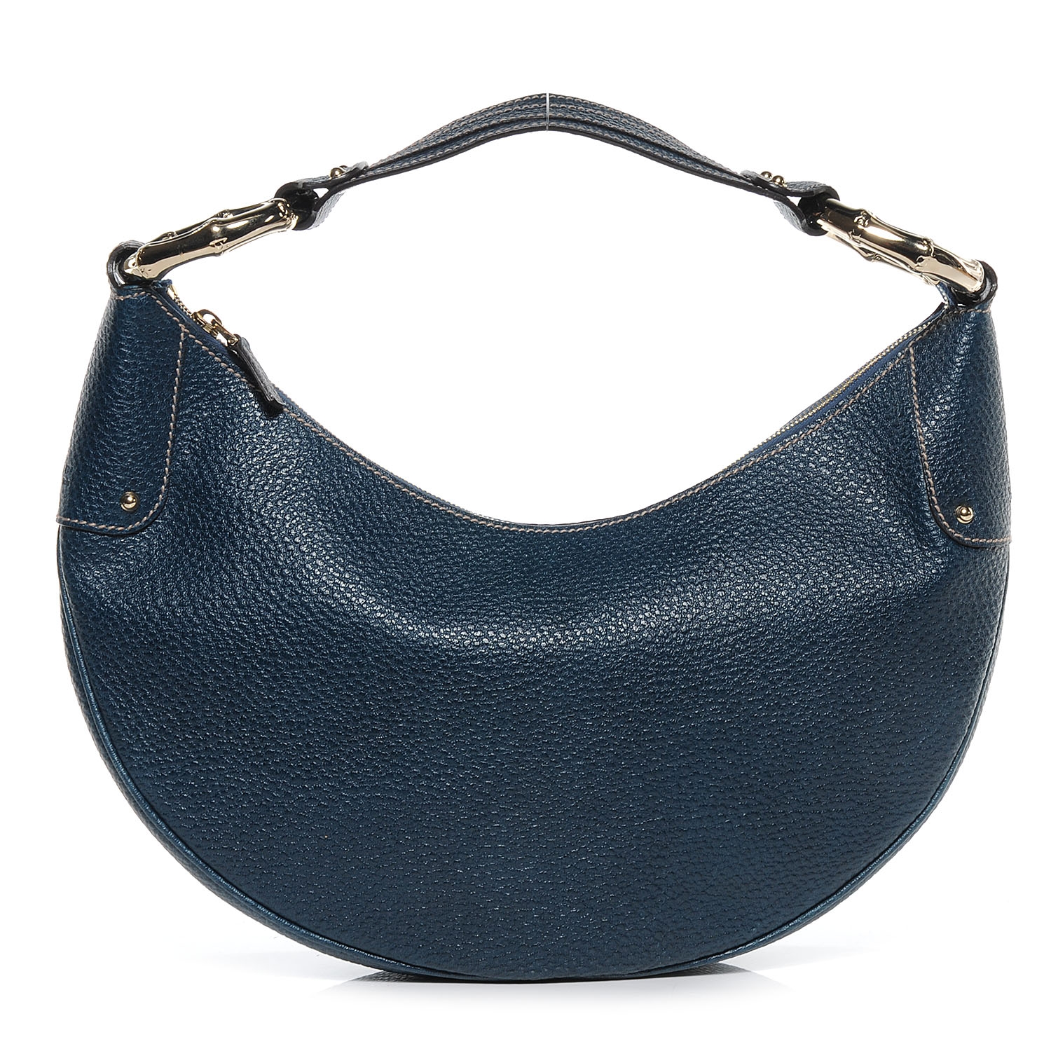 Download GUCCI Leather Half Moon Bamboo Ring Hobo Blue 52514