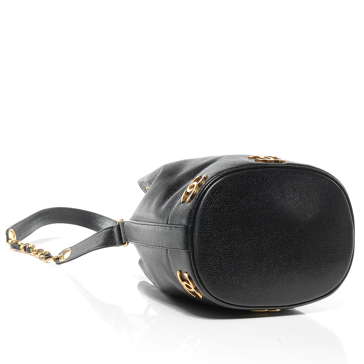 CHANEL Caviar CC Drawstring Shoulder Bag Black 52511