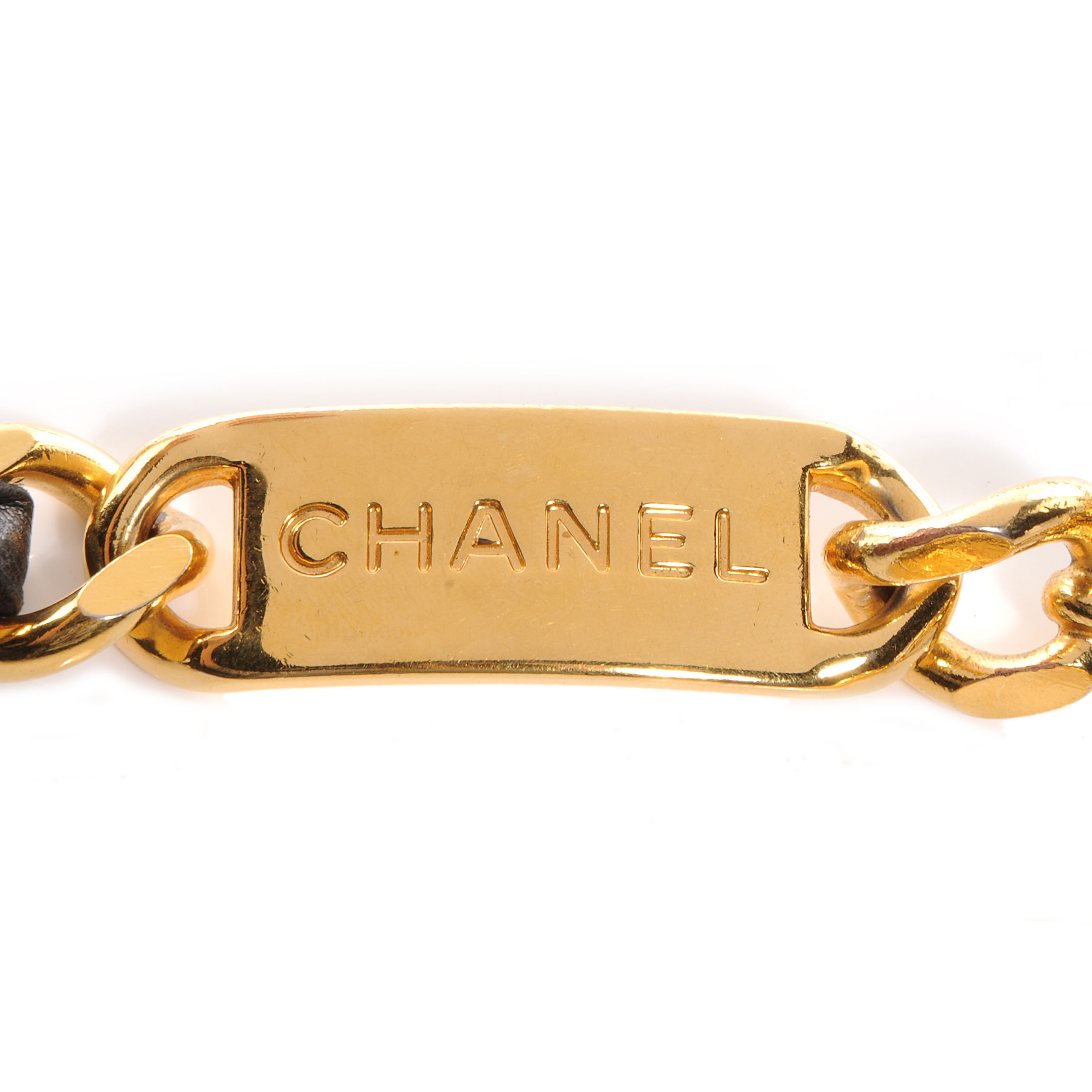 CHANEL Leather Gold Chain Link Medallion Belt Black 66467