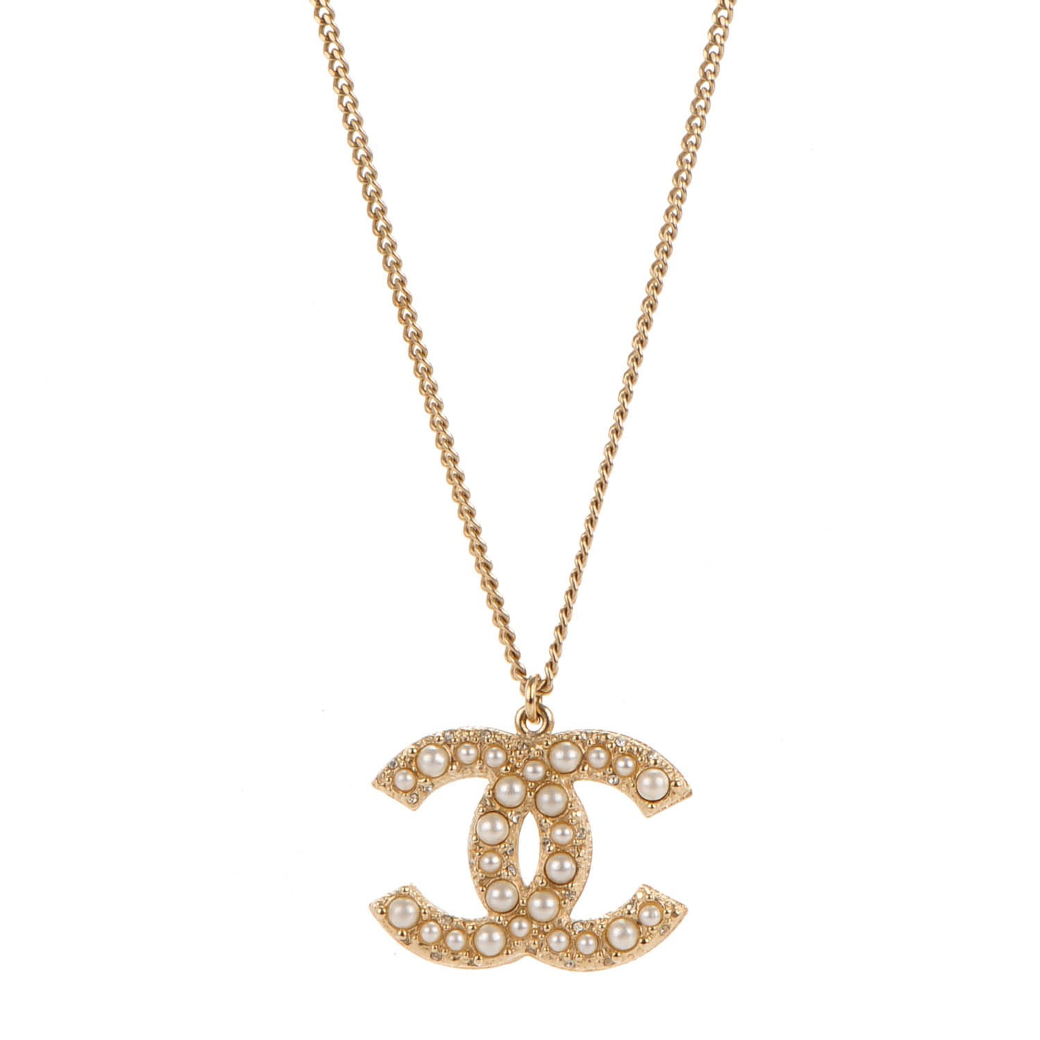 CHANEL Pearl CC Pendant Necklace Gold 159640