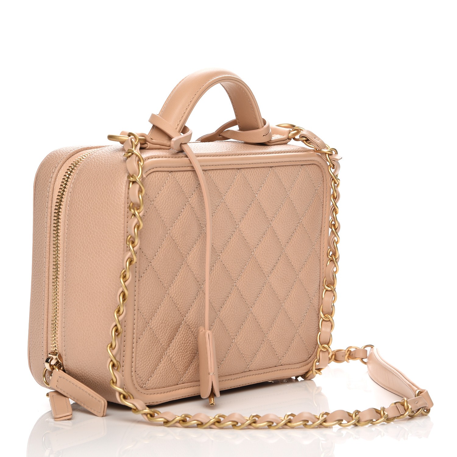 CHANEL Caviar Quilted Medium CC Filigree Vanity Case Beige 209401