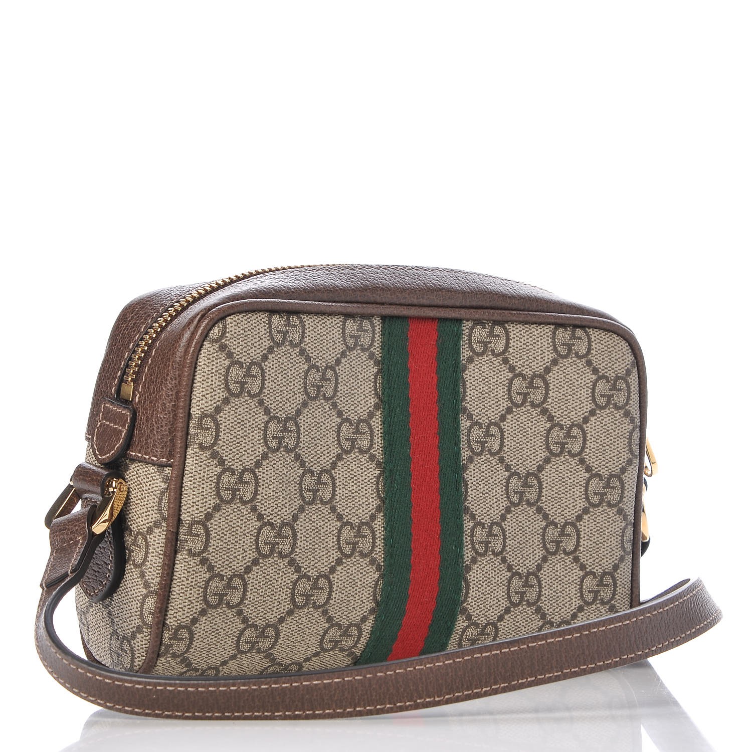 GUCCI GG Supreme Monogram Web Mini Ophidia Shoulder Bag Brown 288702 ...