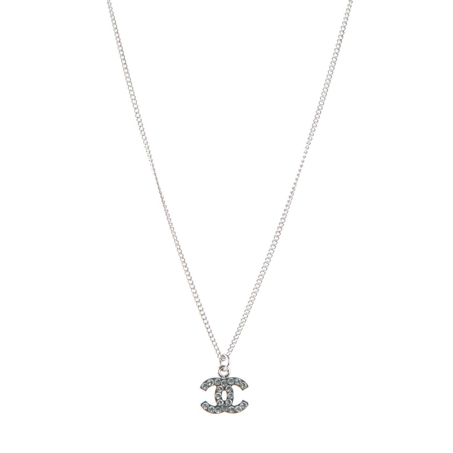CHANEL Crystal Timeless CC Necklace Silver 163779