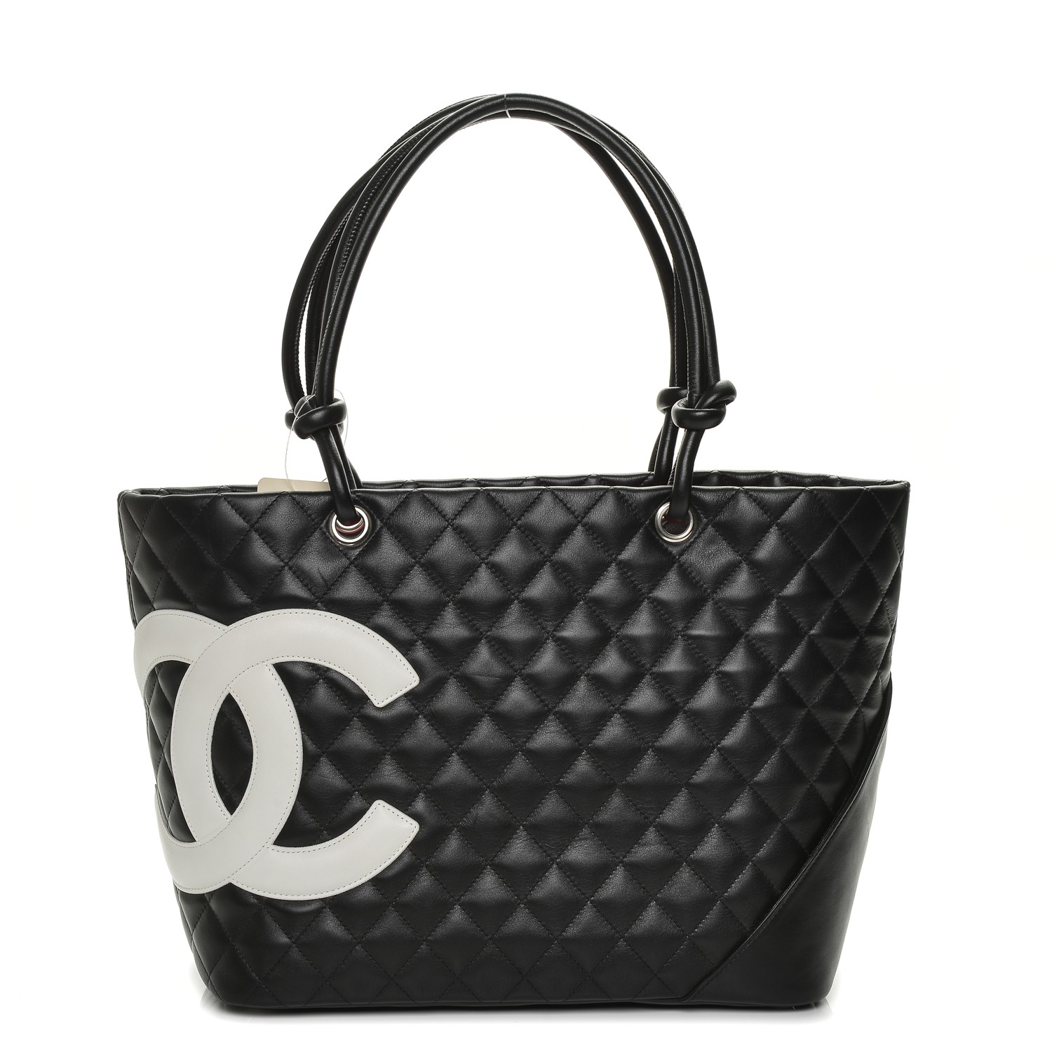 CHANEL Calfskin Quilted Large Cambon Tote Black White 196930