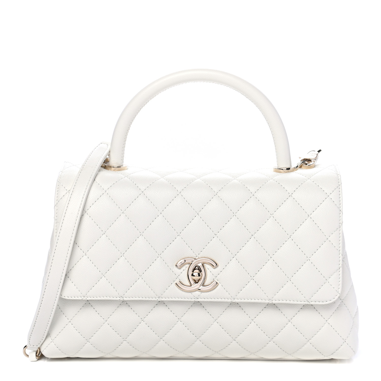 Chanel Caviar Quilted Medium Coco Handle Flap White 01 Fashionphile