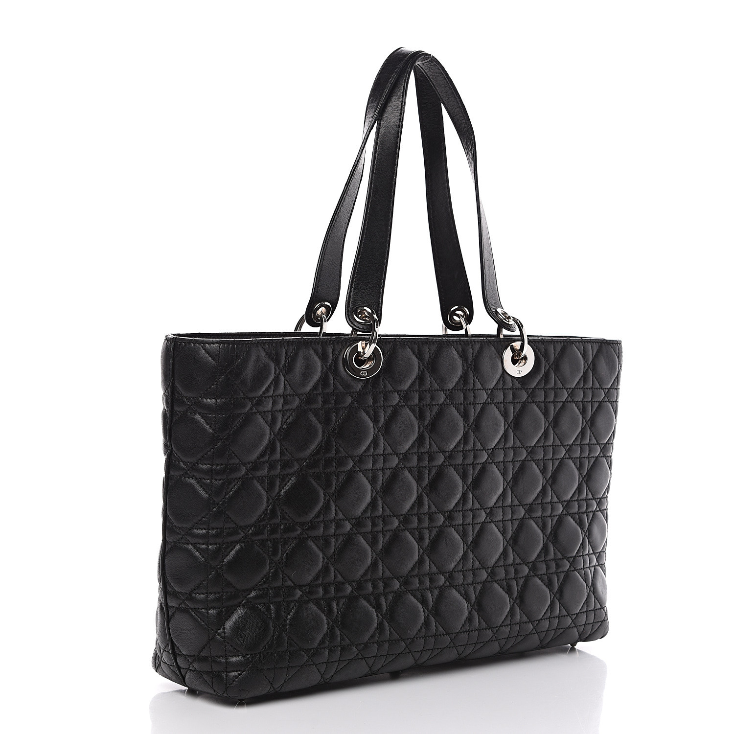 CHRISTIAN DIOR Lambskin Cannage Large Lady Dior Shopper Tote Black 541694